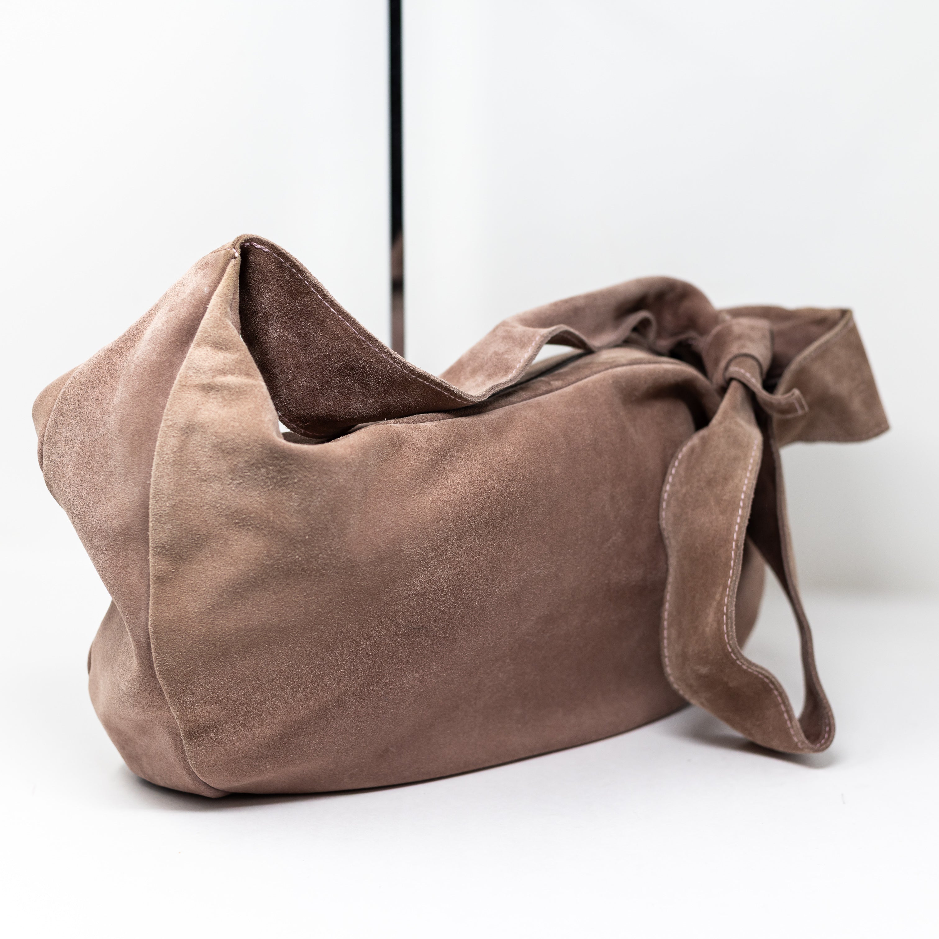 Chloe Genuine Suede Leather Oversized Hobo Twist Knot Tie Shoulder Purse Bag