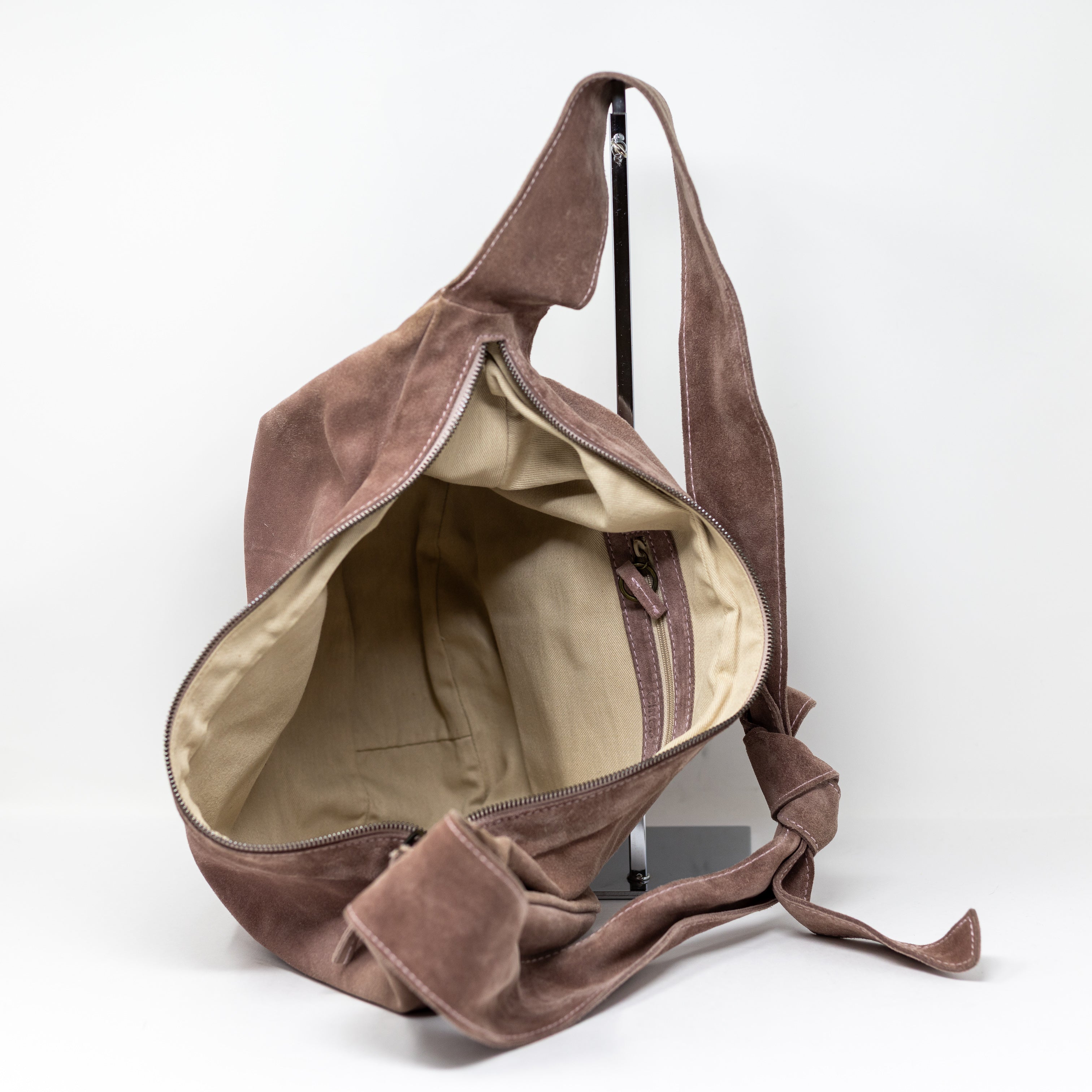 Chloe Genuine Suede Leather Oversized Hobo Twist Knot Tie Shoulder Purse Bag
