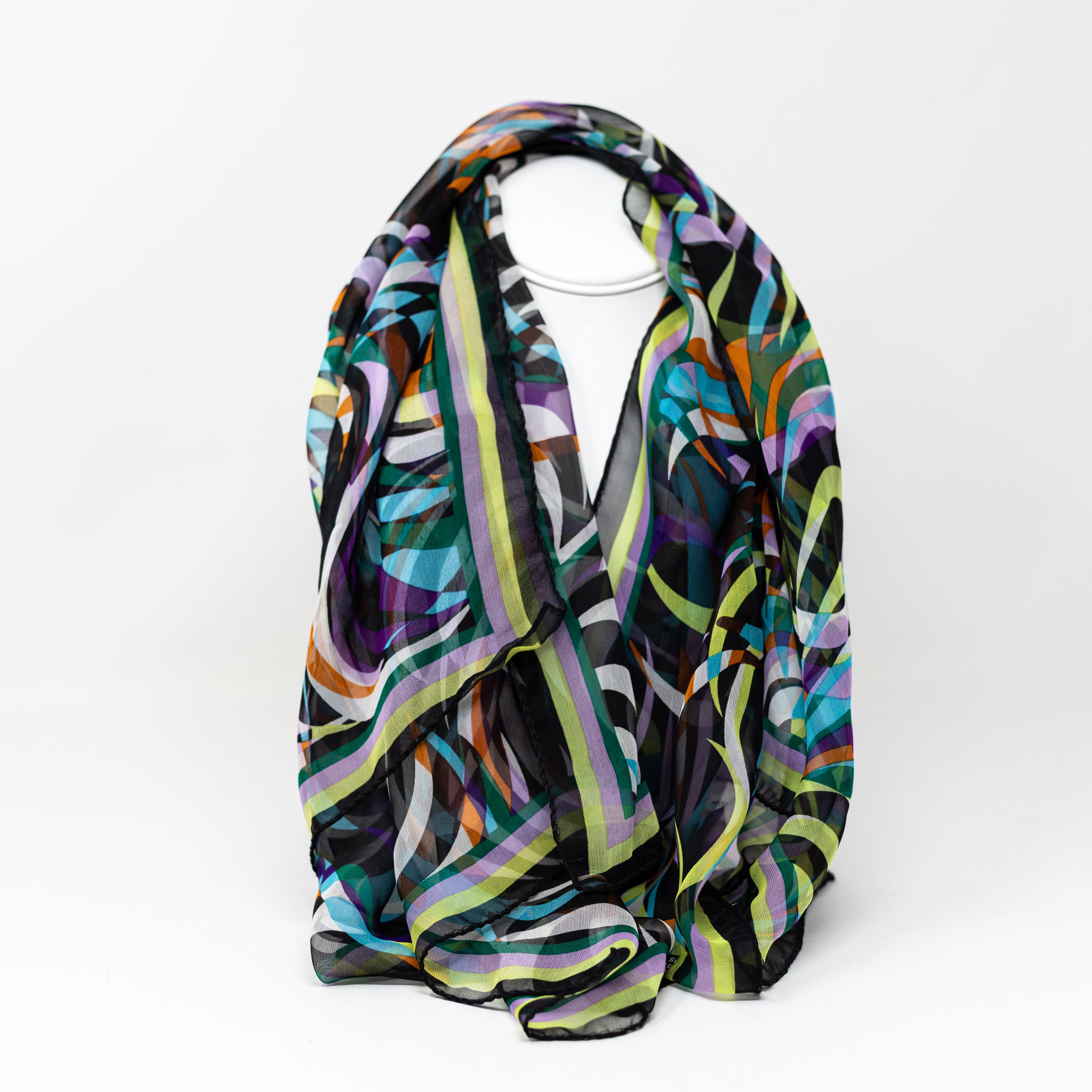 Missoni Made In Italy Silk Chiffon Abstract Print Pattern Square Scarf Multi