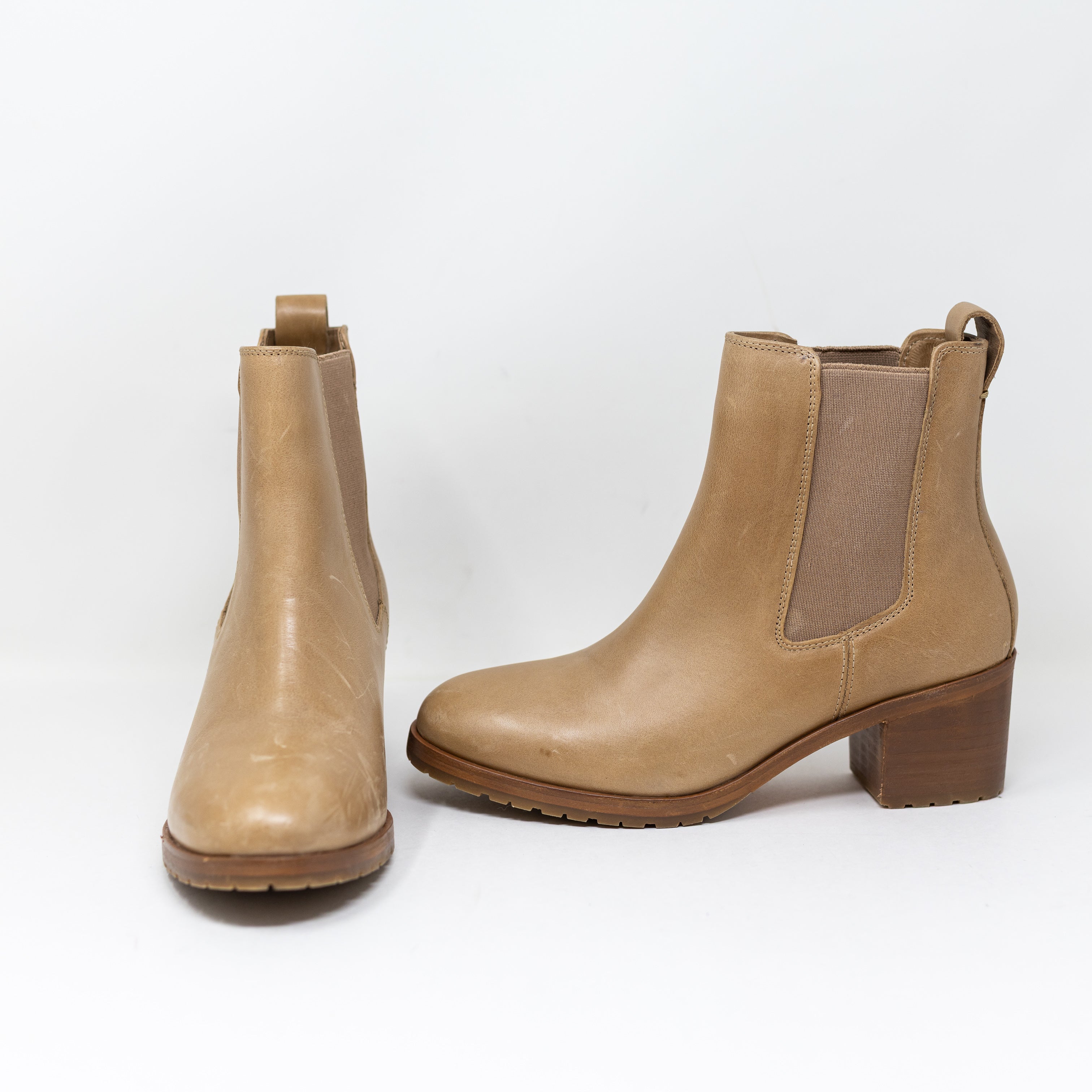 Nisolo Ana Go-To Block Heeled Pull On Genuine Leather Ankle Booties Shoes Brown