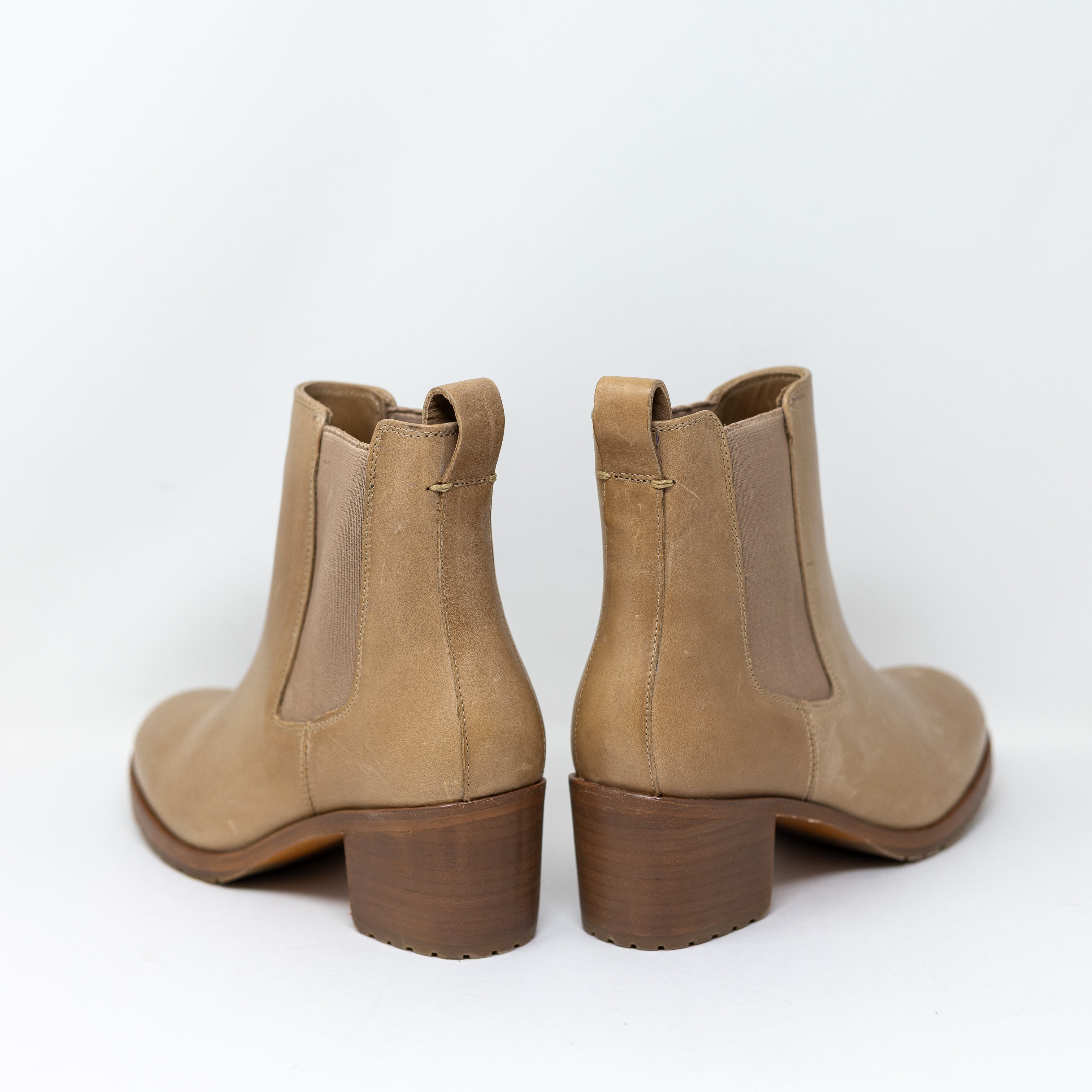 Nisolo Ana Go-To Block Heeled Pull On Genuine Leather Ankle Booties Shoes Brown