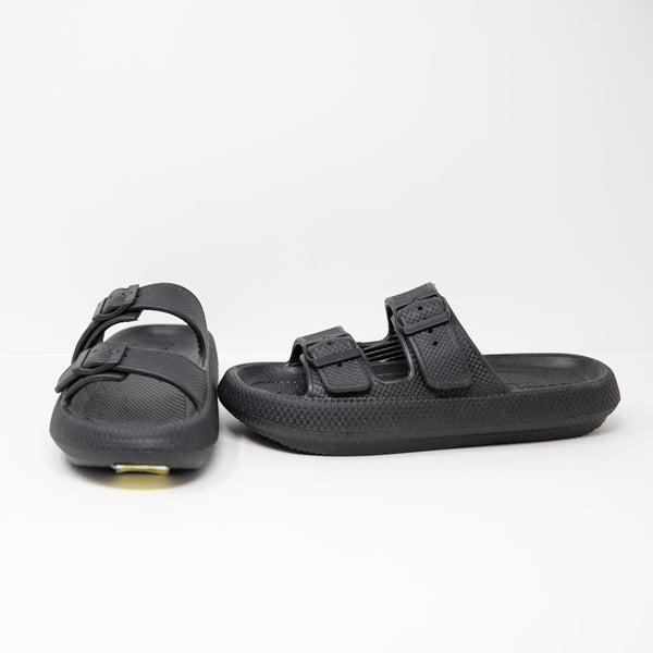 NEW J/Slides Beach Slides So Cool Multi Buckle Open Toe Sandals Shoes Black 9