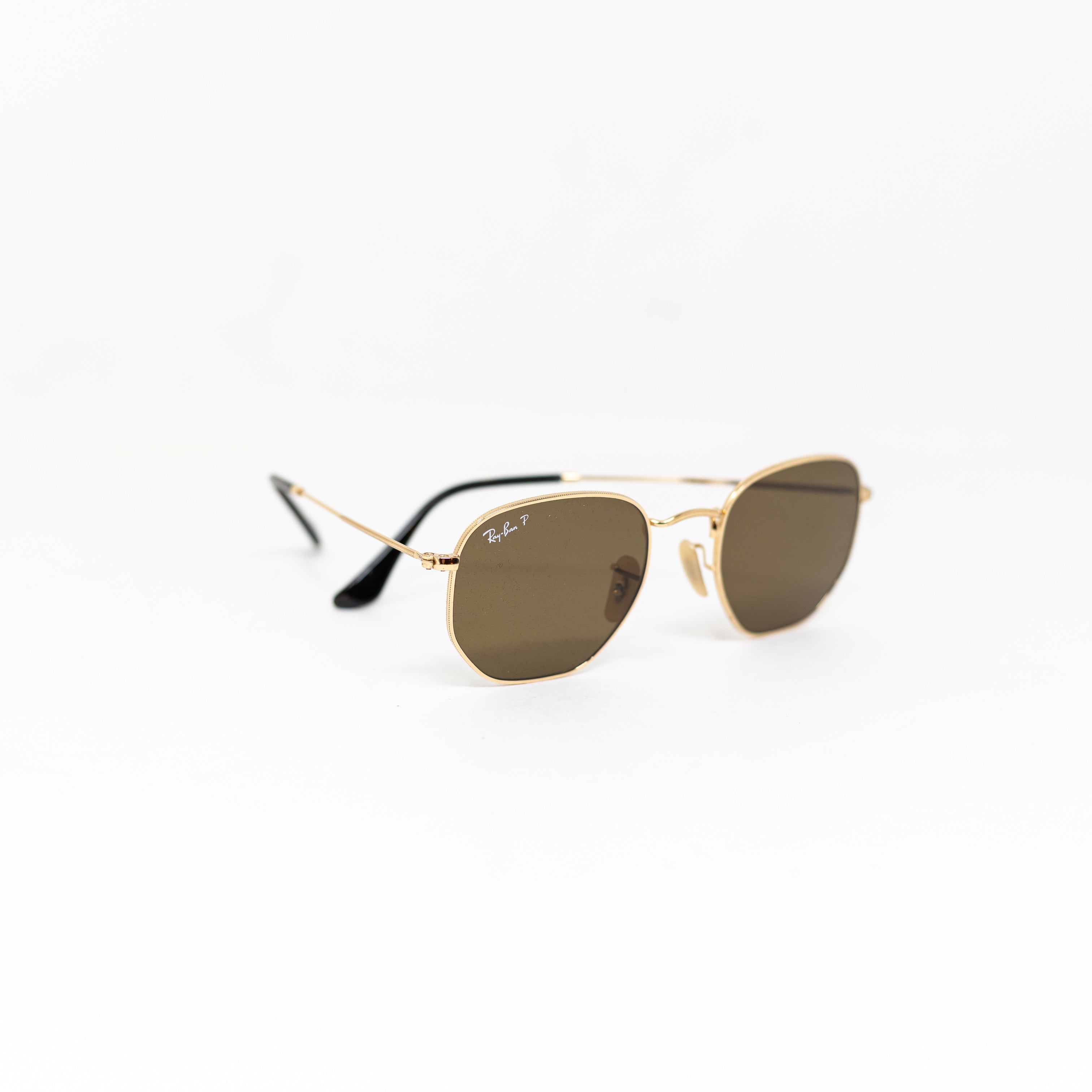 Ray-Ban RB3548 Hexagonal Gold Metal Frame Green Lenses Polarized Sunglasses