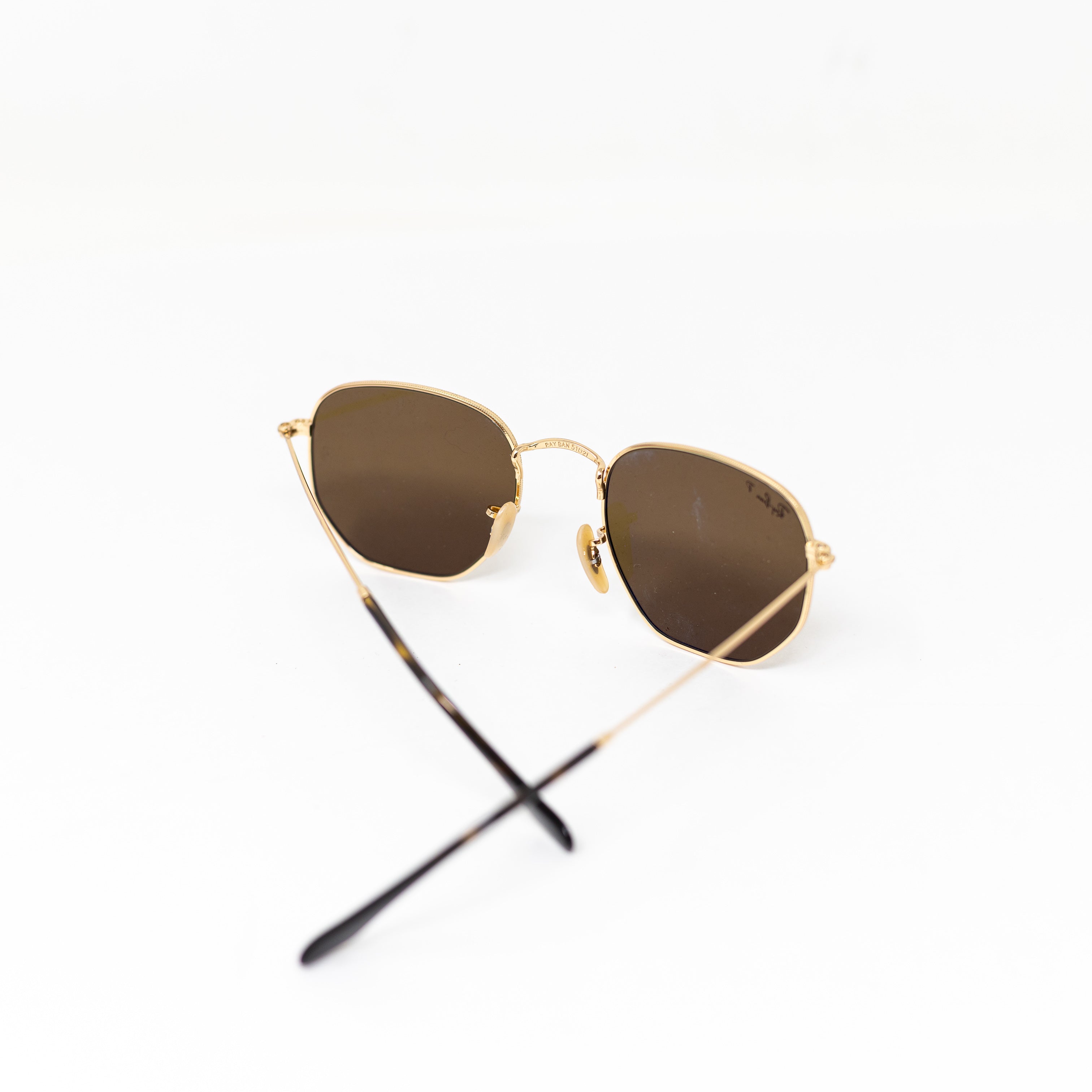 Ray-Ban RB3548 Hexagonal Gold Metal Frame Green Lenses Polarized Sunglasses