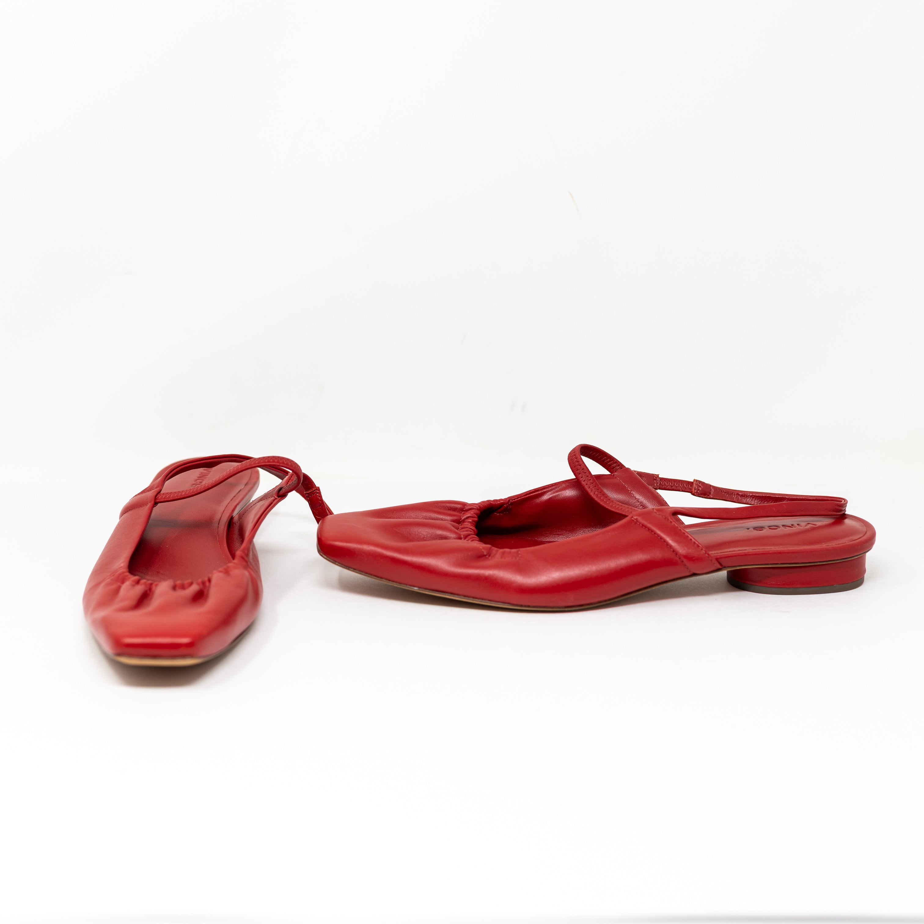 NEW Vince Bernice Genuine Leather Square Toe Slingback Ballet Flats Shoes Red 11
