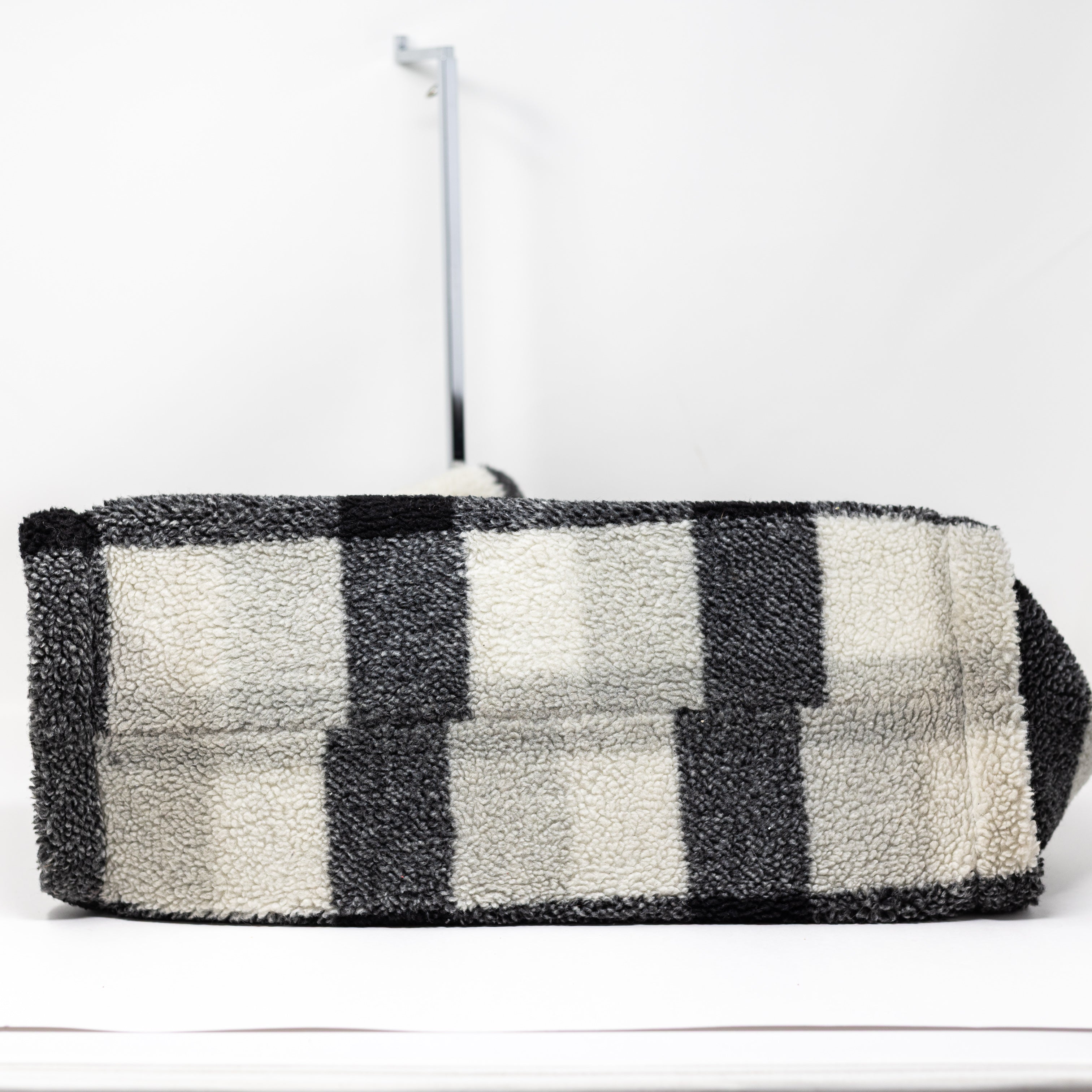 Stand Studio Fuzzy Faux Shearling Fur Black White Gingham Check Tote Bag Purse