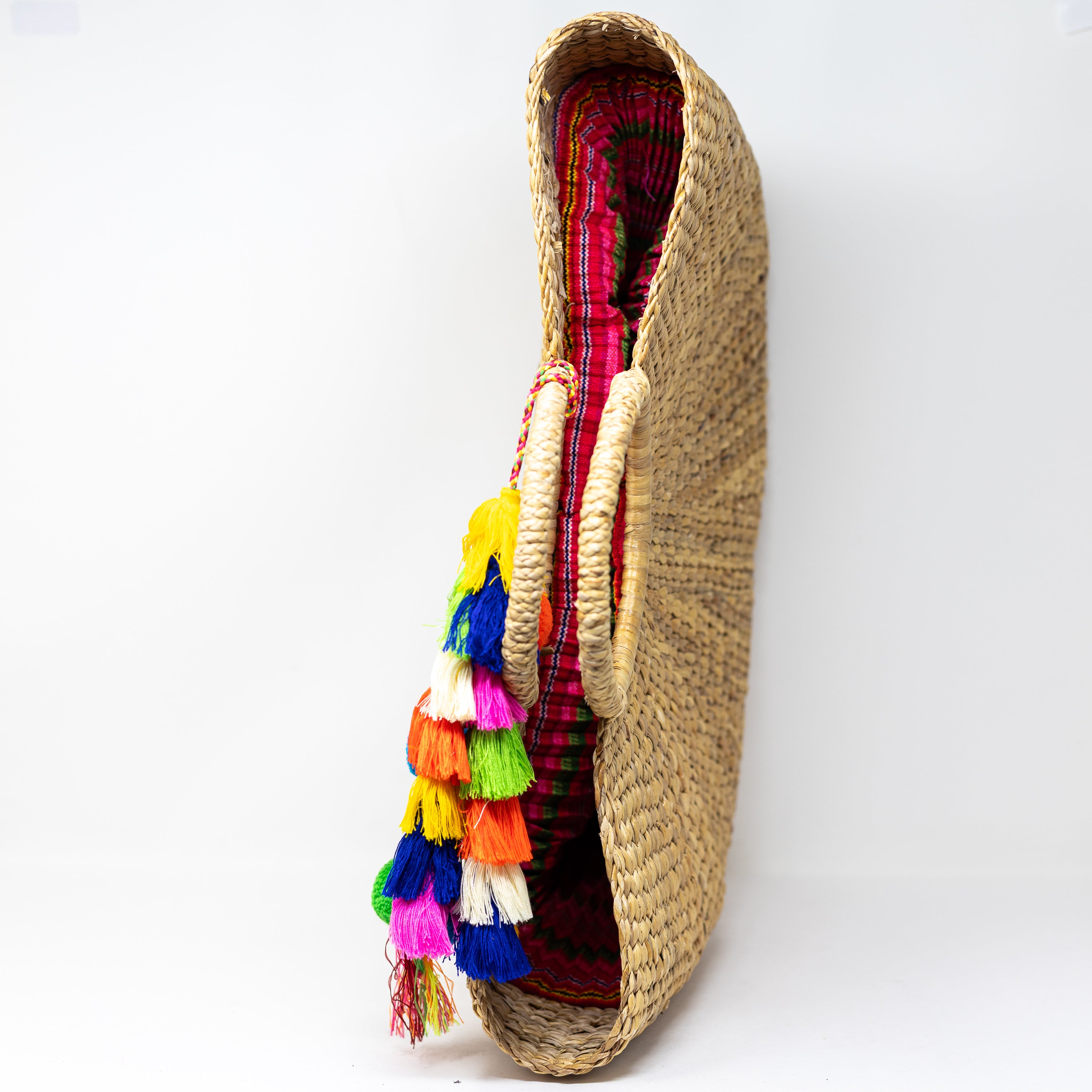 Jadetribe Wicker Straw Woven Braided Oversized Tassel Pom Pom Basket Bag Purse