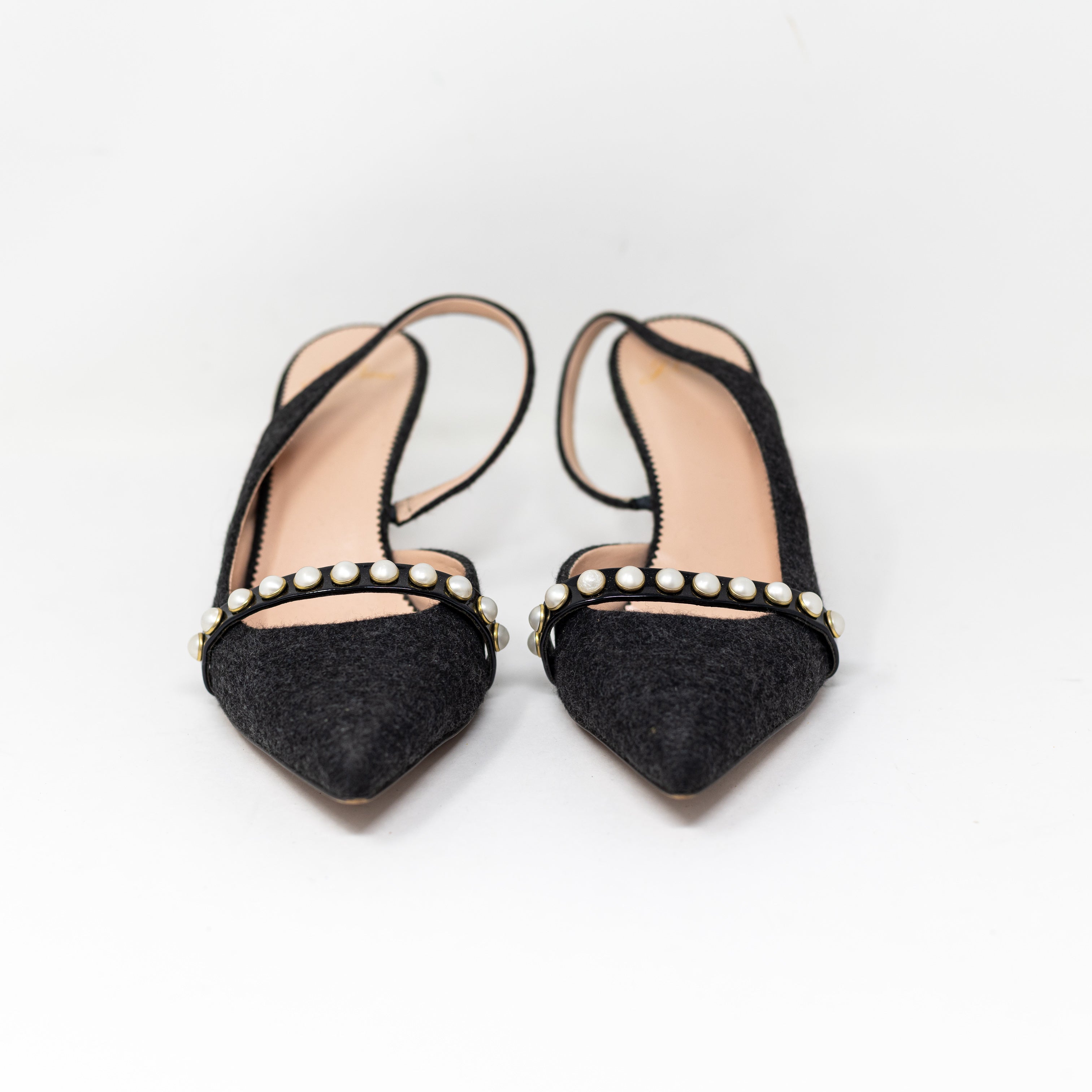 J. Crew Women's Wool Pointed Toe Pearl Beaded Embellished Slingback High Heel 9