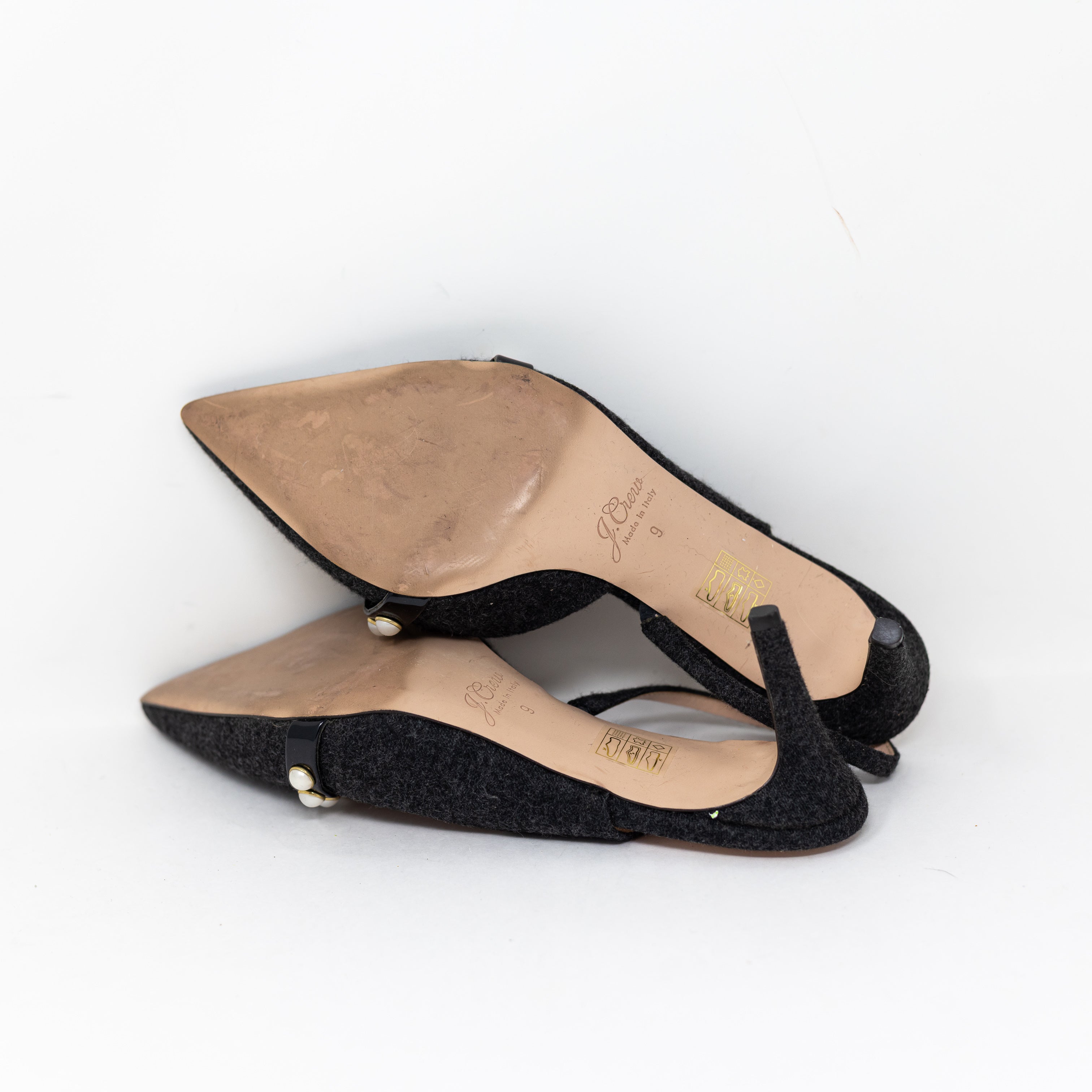 J. Crew Women's Wool Pointed Toe Pearl Beaded Embellished Slingback High Heel 9