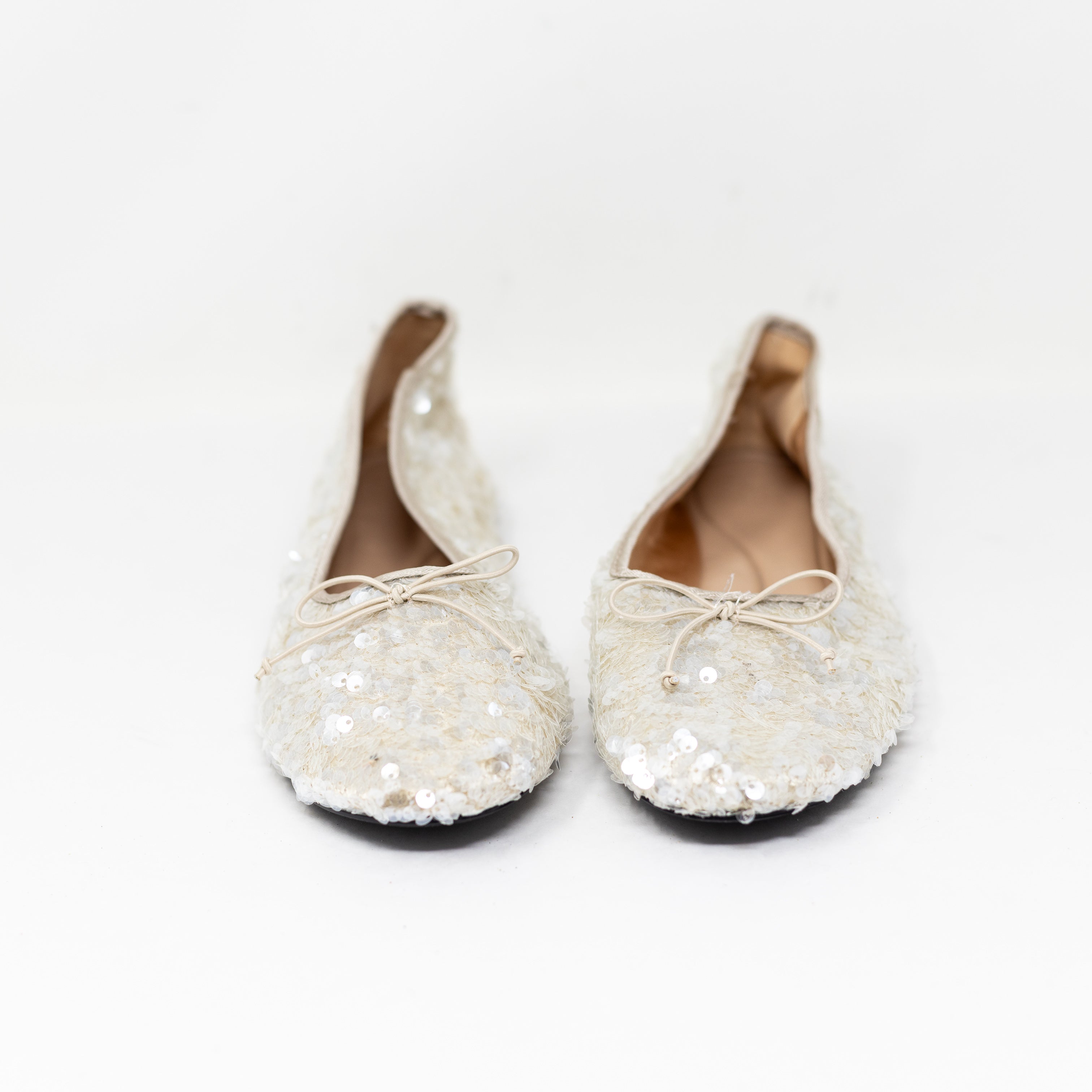 Zara White Iridescent Sequin Sparkle Emebllished Slip On Ballet Flats Shoes 10