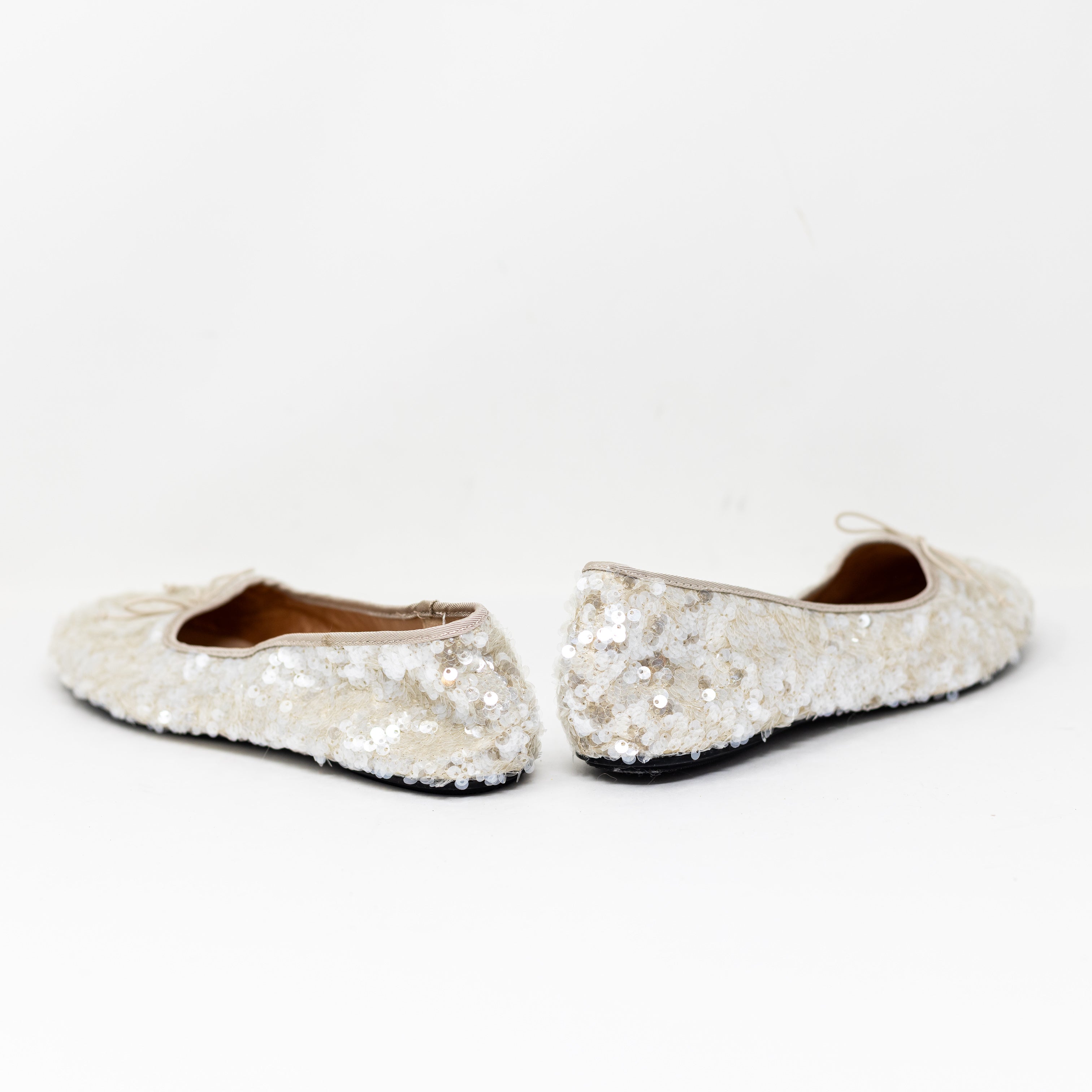 Zara White Iridescent Sequin Sparkle Emebllished Slip On Ballet Flats Shoes 10