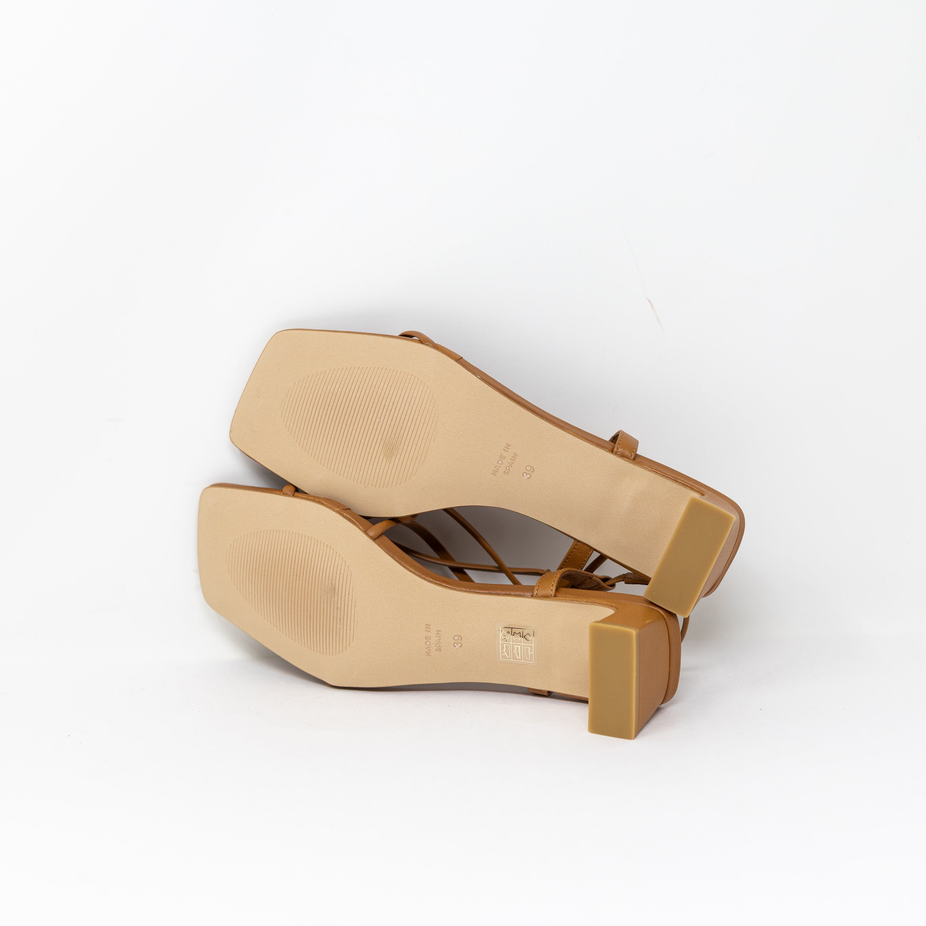 NEW Intentionally Blank Anca Genuine Leather Strappy Block Heel Shoes Tan 9