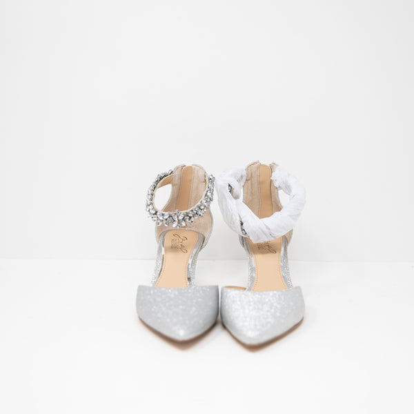 NEW Badgley Mischka Jewel Robles Crystal Embellished Strap Kitten Heel Shoes 8