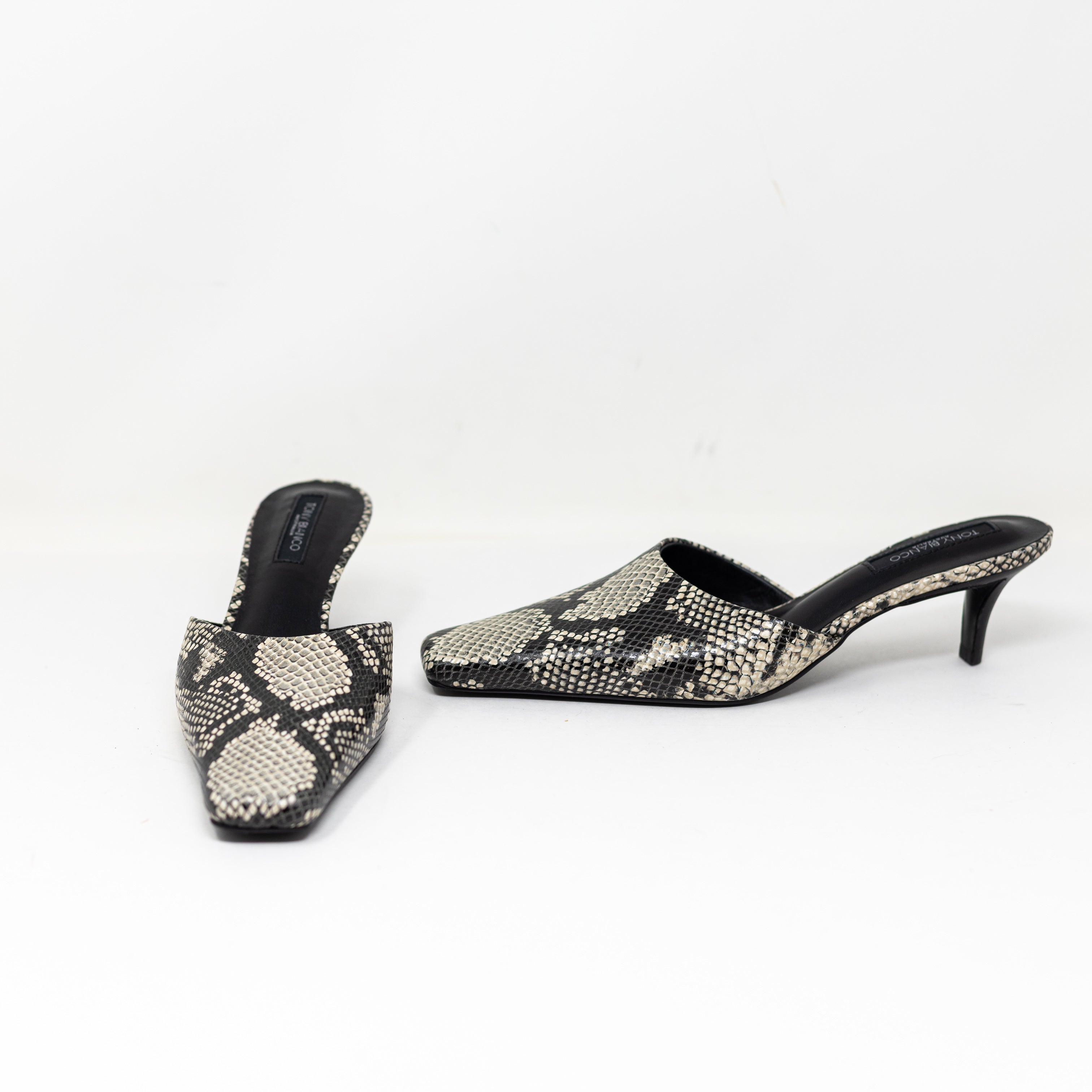 NEW Tony Bianco Zubi Leather Square Toe Backless Pumps Mules Heels Shoes Snake 7