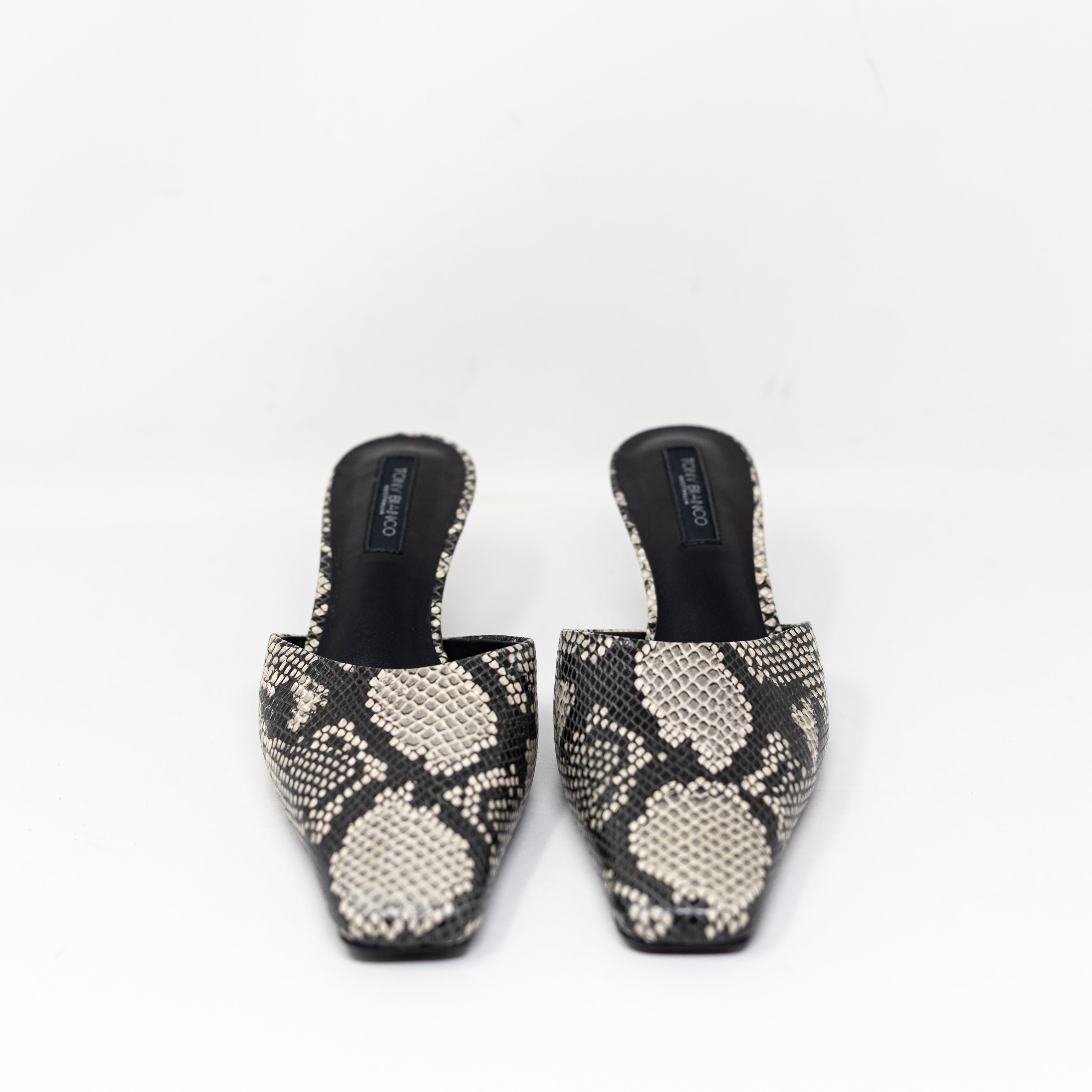 NEW Tony Bianco Zubi Leather Square Toe Backless Pumps Mules Heels Shoes Snake 7