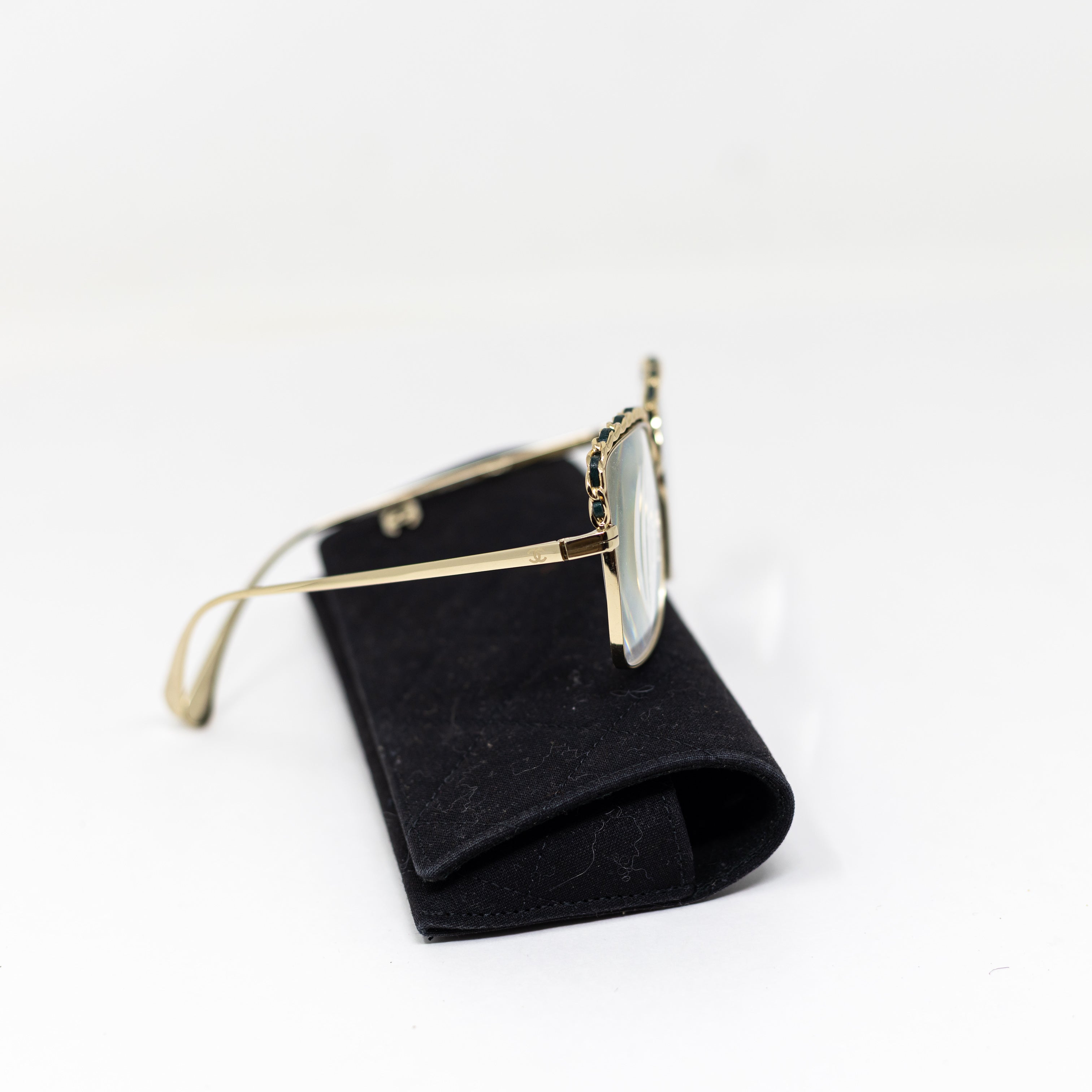Chanel 2206-Q Genuine Leather Trim Chain Link Oversized Square Frame Glasses