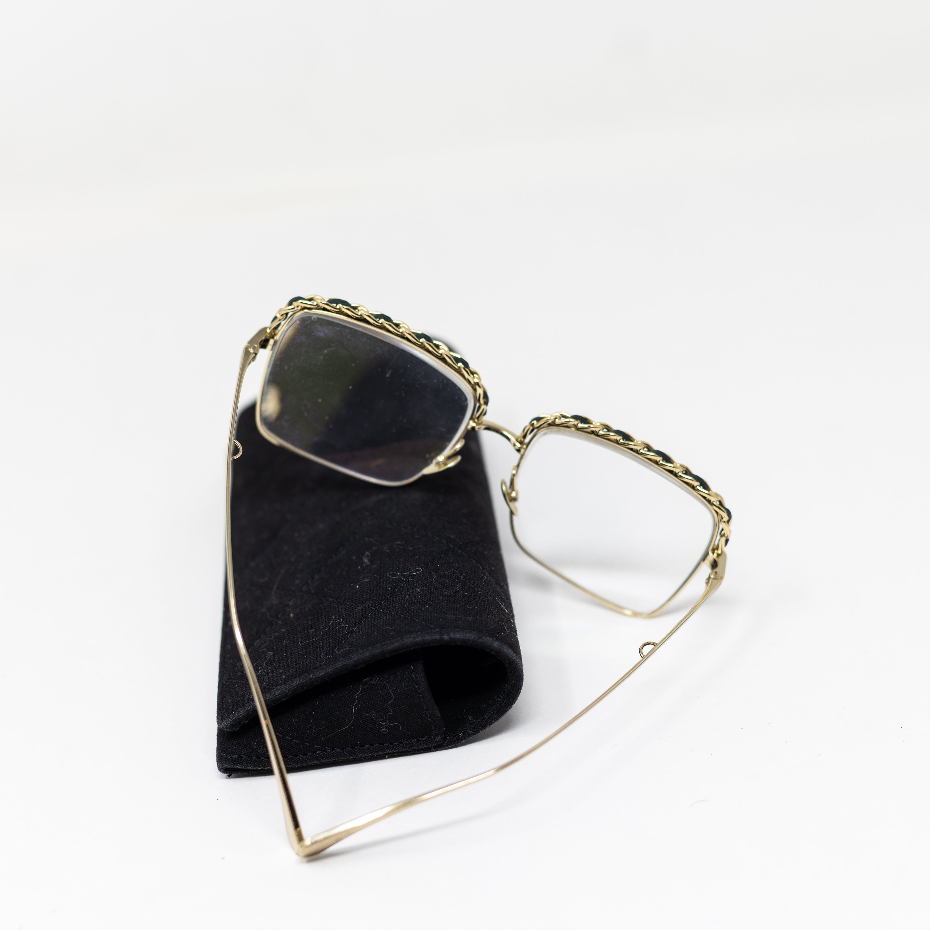 Chanel 2206-Q Genuine Leather Trim Chain Link Oversized Square Frame Glasses