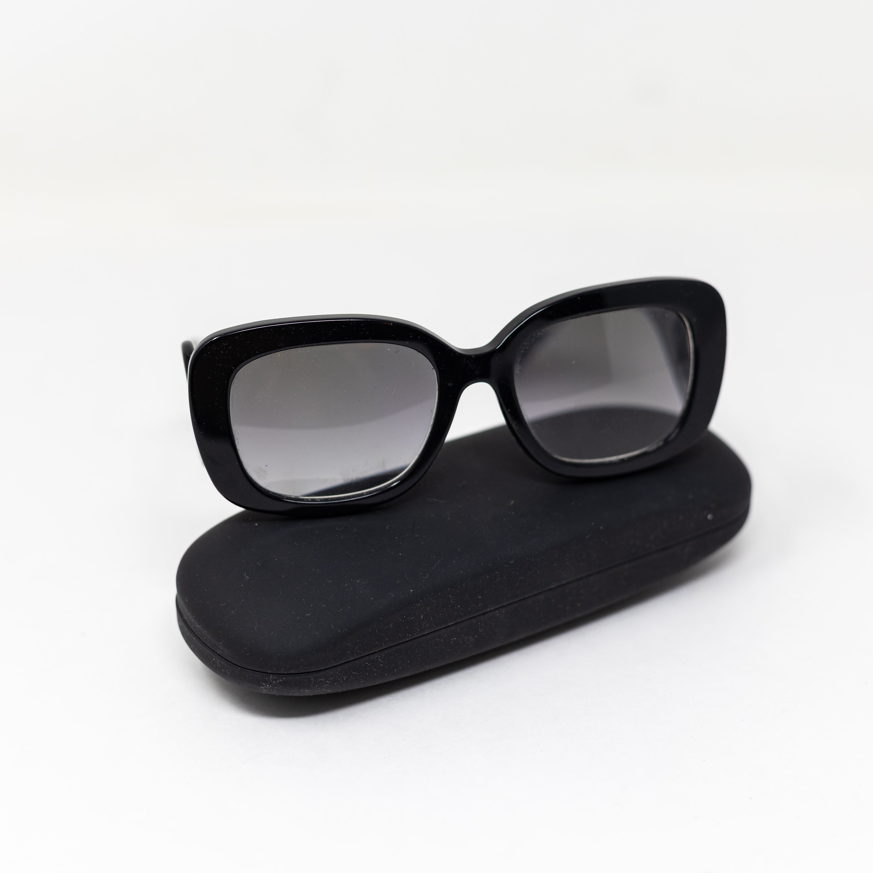 Prada SPR270 Baroque Swirl Rectangle Oversize Frame Black Gray Lenses Sunglasses