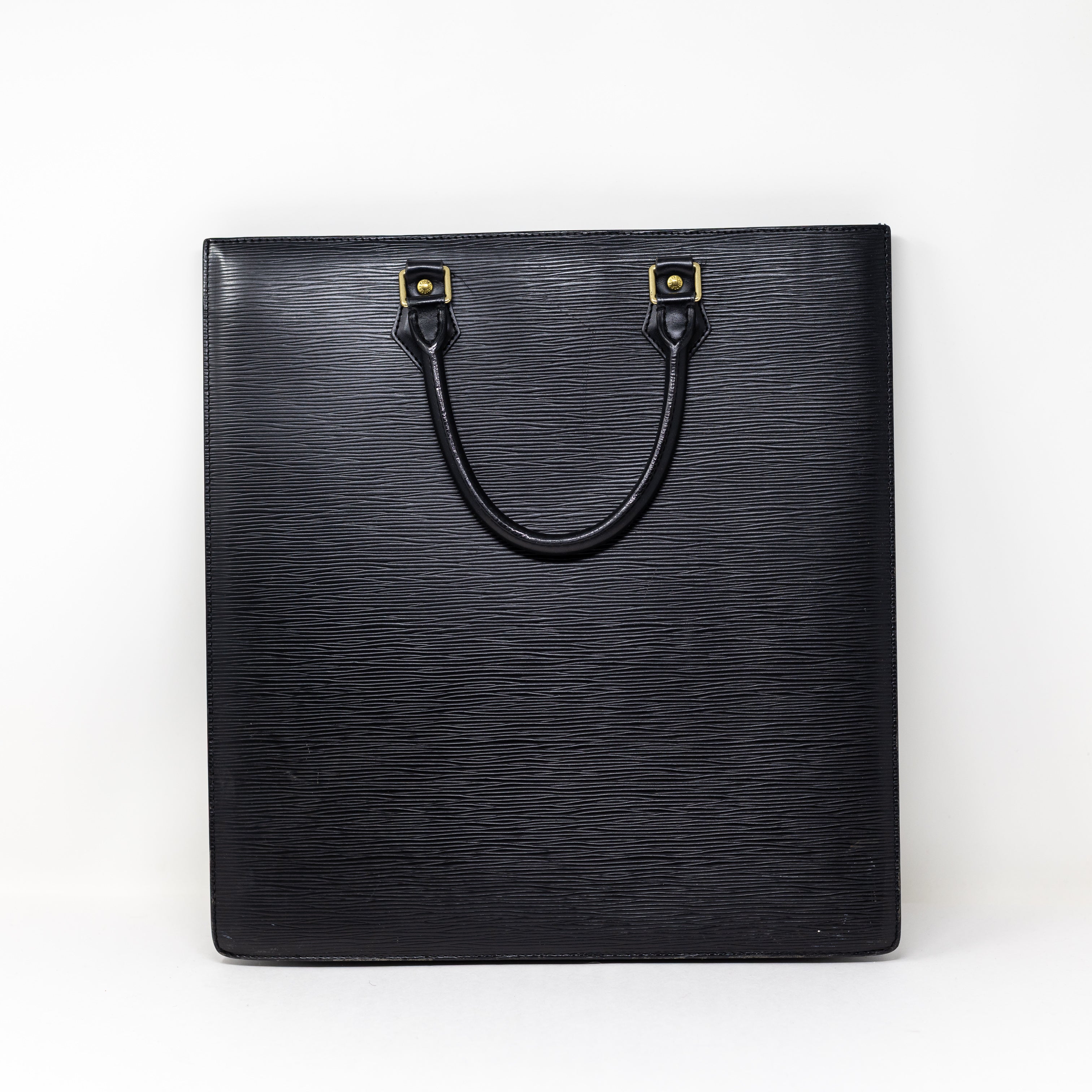 Louis Vuitton Sac Plat Textured Epi Leather Top Handle Tote Purse Bag Black