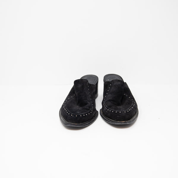Rag &amp; Bone Weiss Studded Embellished Slip On Block Heel Suede Mules Shoes Black