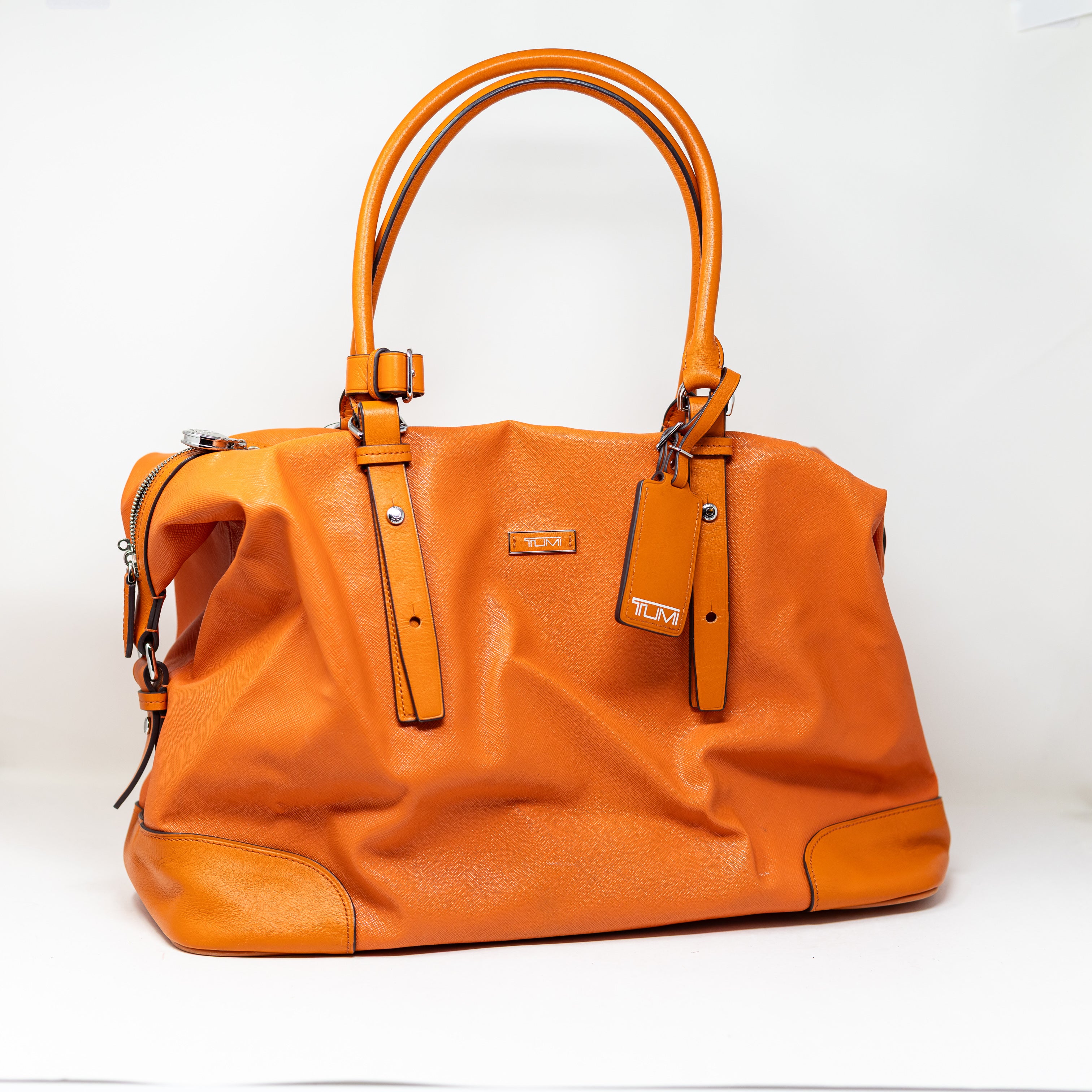 Tumi Genuine Leather Top Handle Oversized Travel Weekender Suitcase Purse Bag