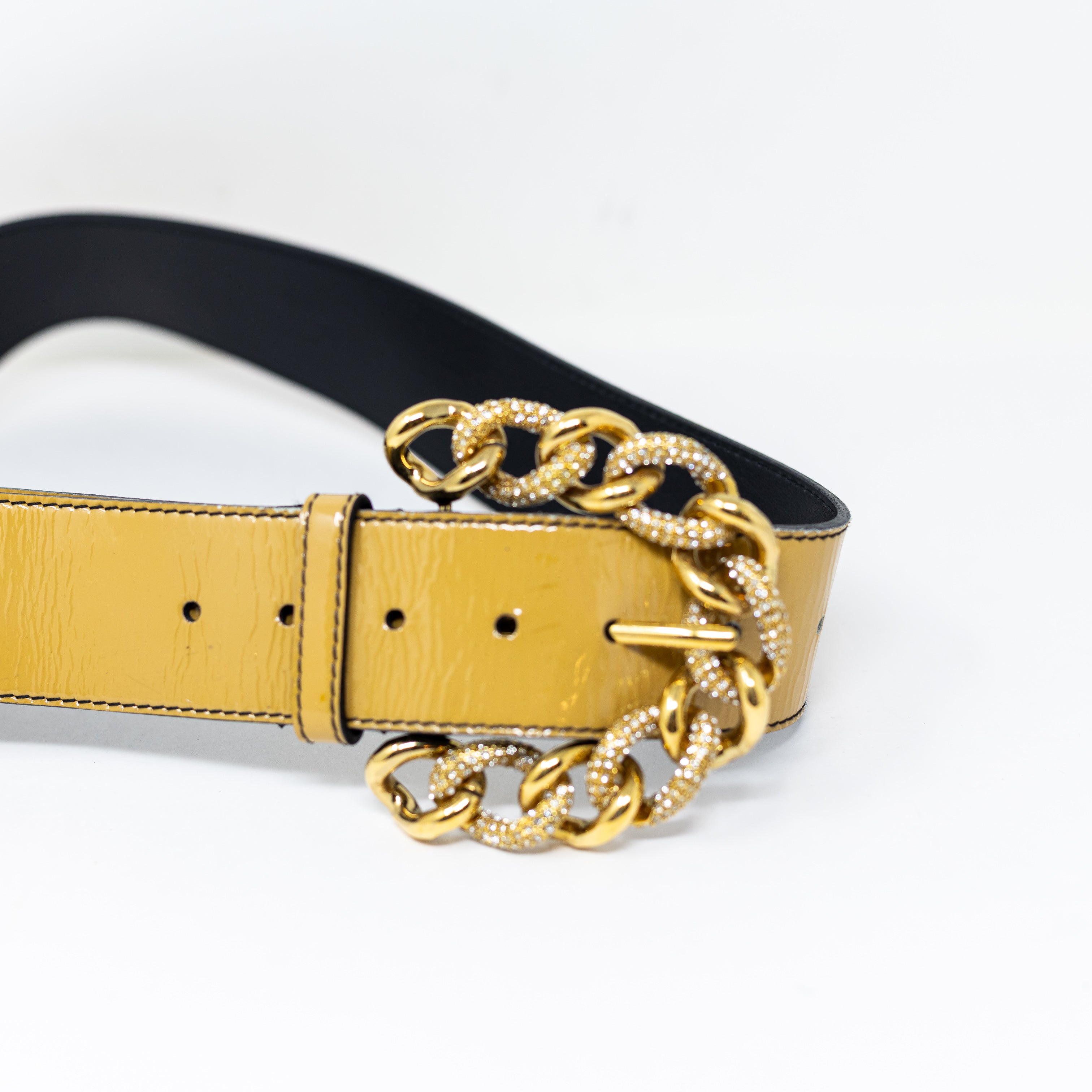 Valentino Genuine Patent Leather Italy Crystal Jewel Chain Link Buckle Belt