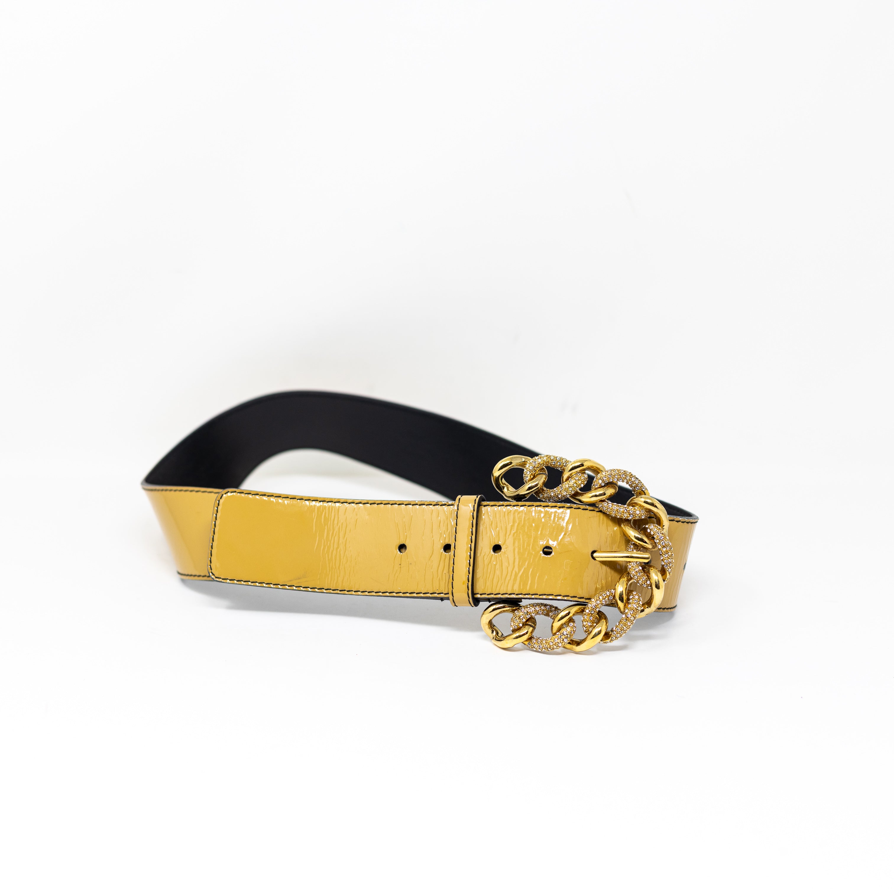 Valentino Genuine Patent Leather Italy Crystal Jewel Chain Link Buckle Belt
