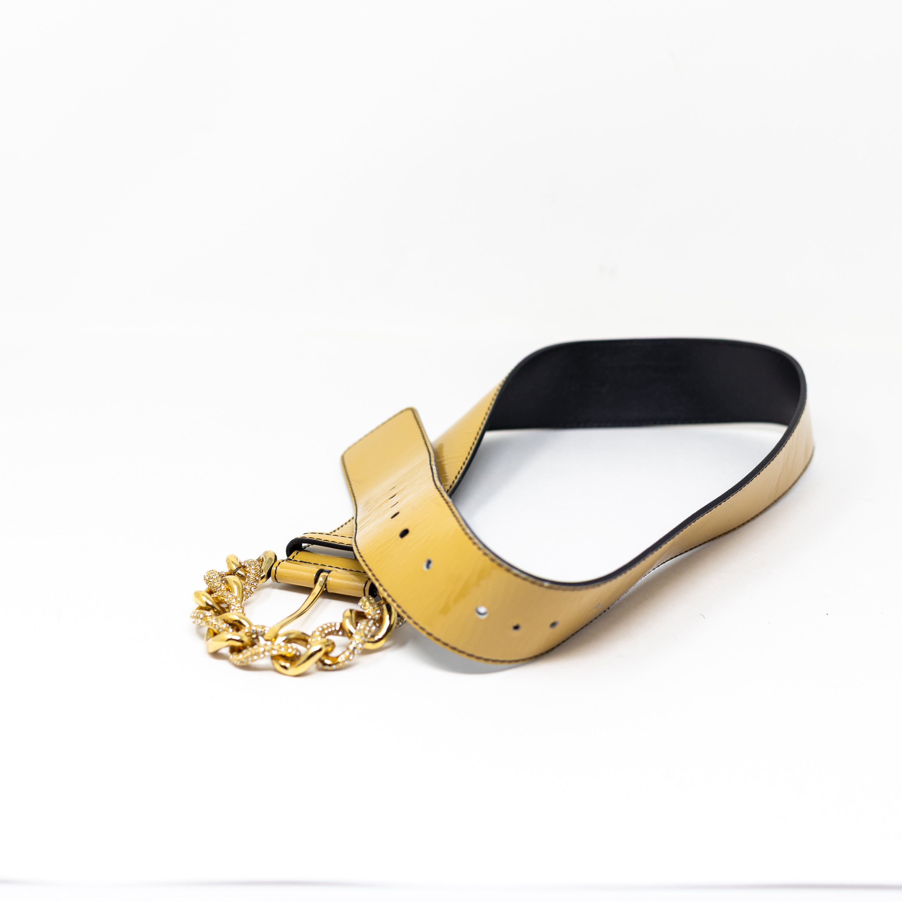 Valentino Genuine Patent Leather Italy Crystal Jewel Chain Link Buckle Belt