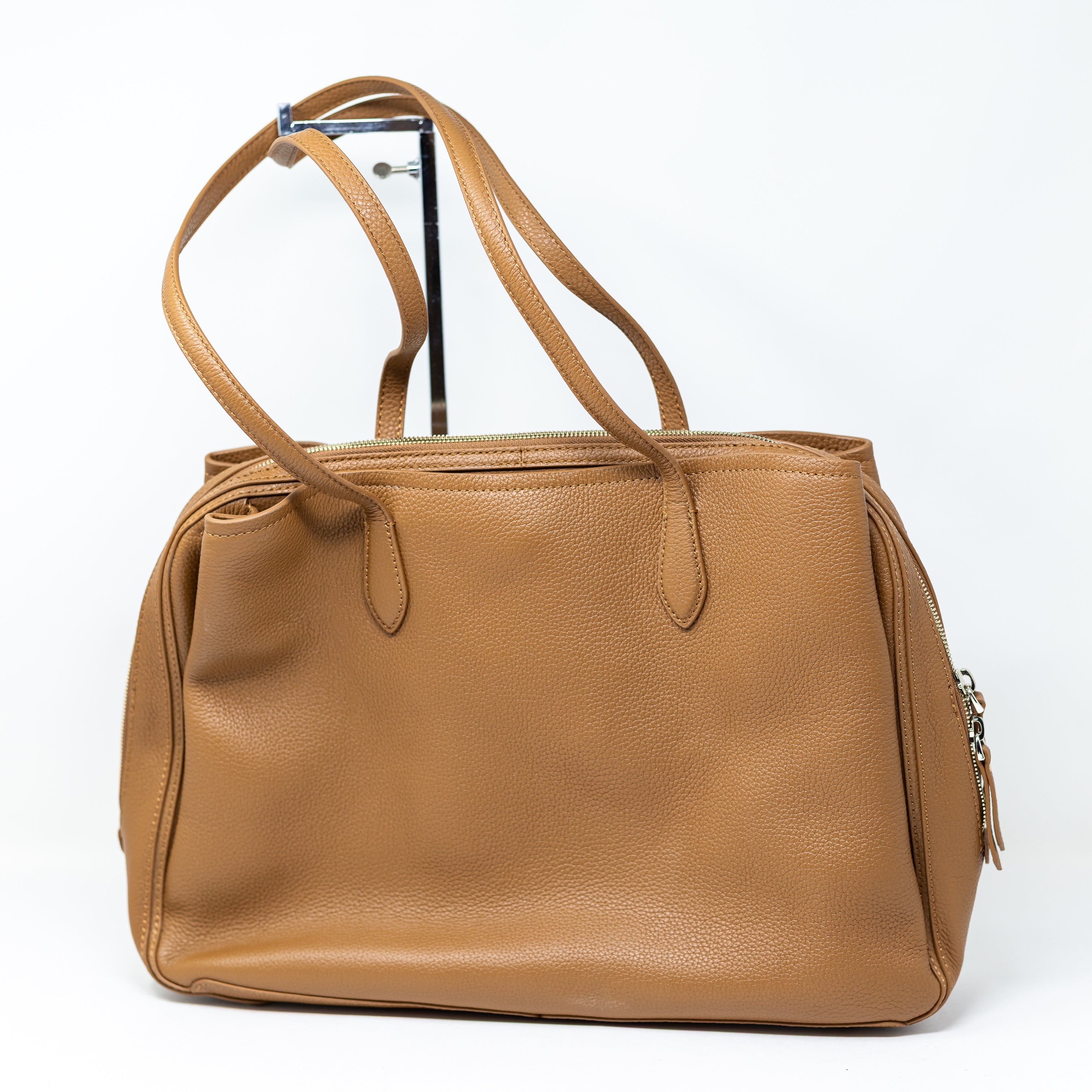 Quince Vivienne Genuine Italian Leather Top Handle Work Tote Purse Bag Cognac