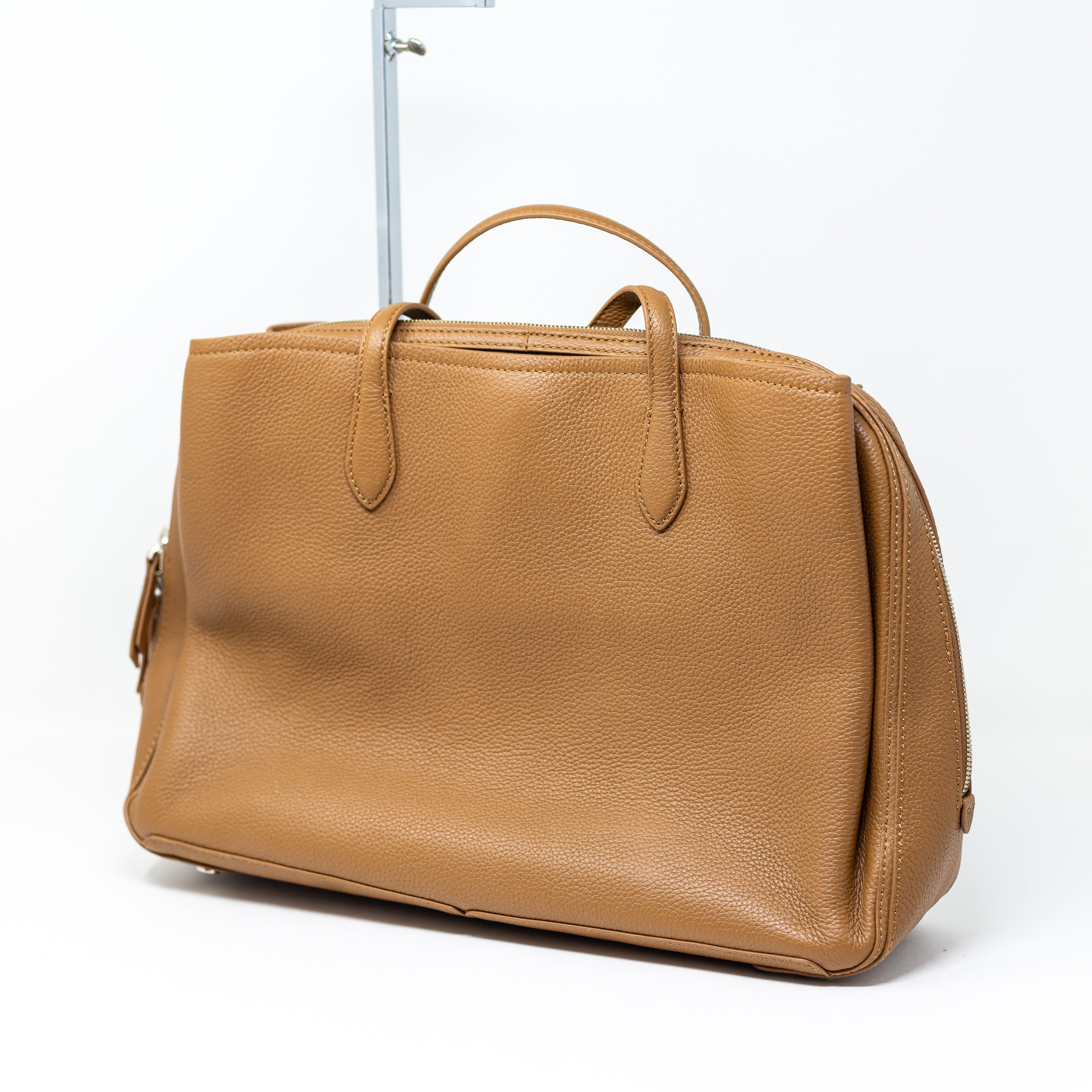 Quince Vivienne Genuine Italian Leather Top Handle Work Tote Purse Bag Cognac