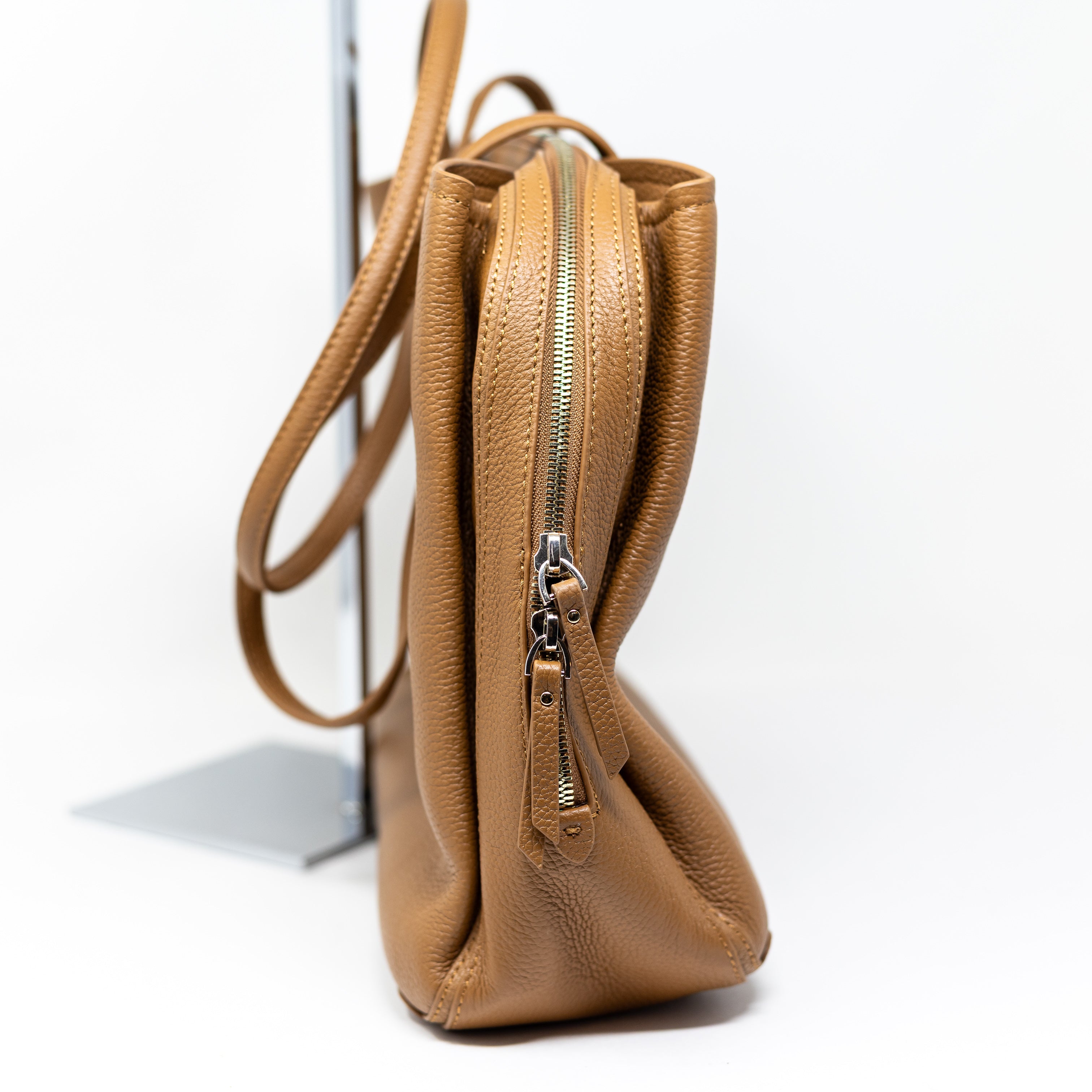 Quince Vivienne Genuine Italian Leather Top Handle Work Tote Purse Bag Cognac