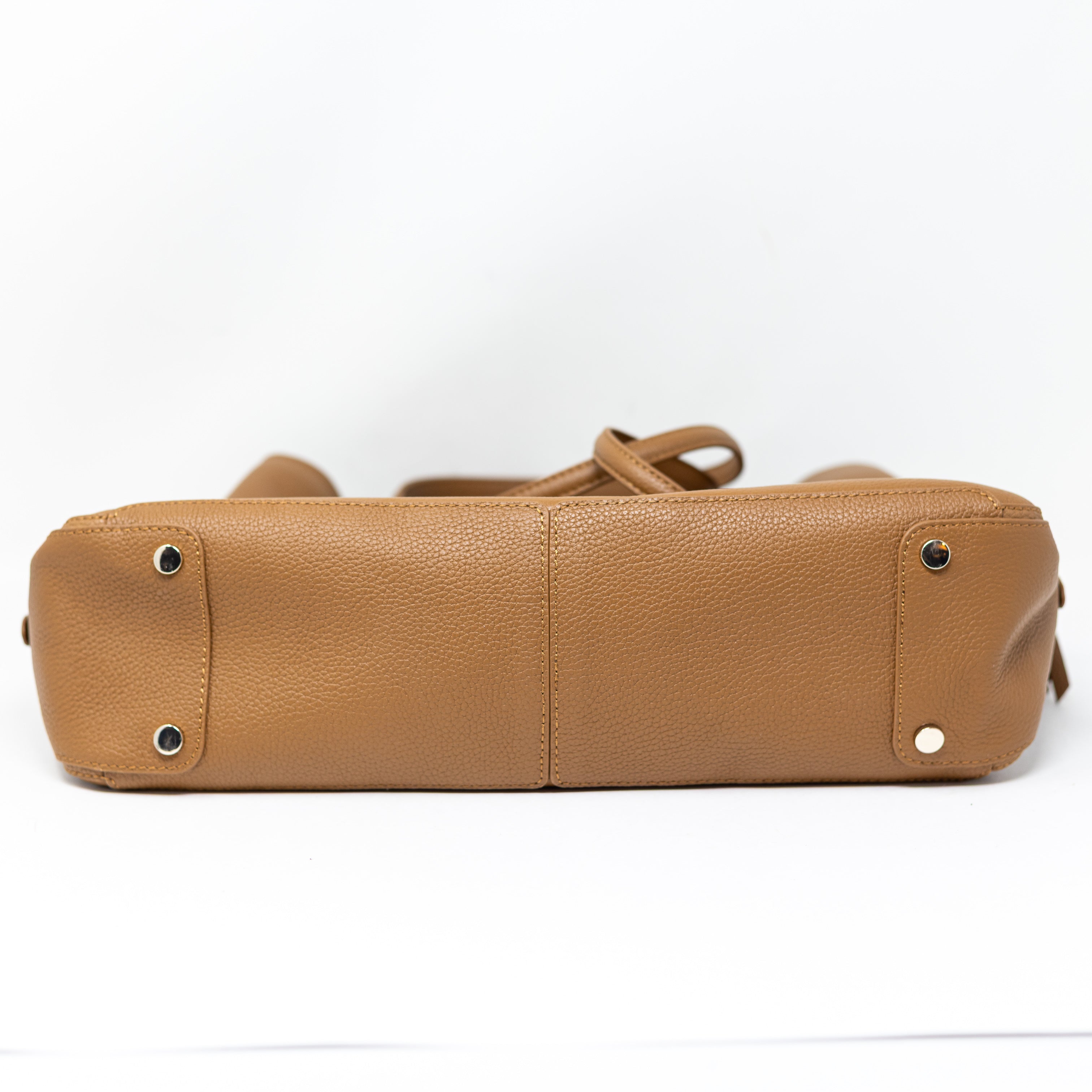 Quince Vivienne Genuine Italian Leather Top Handle Work Tote Purse Bag Cognac