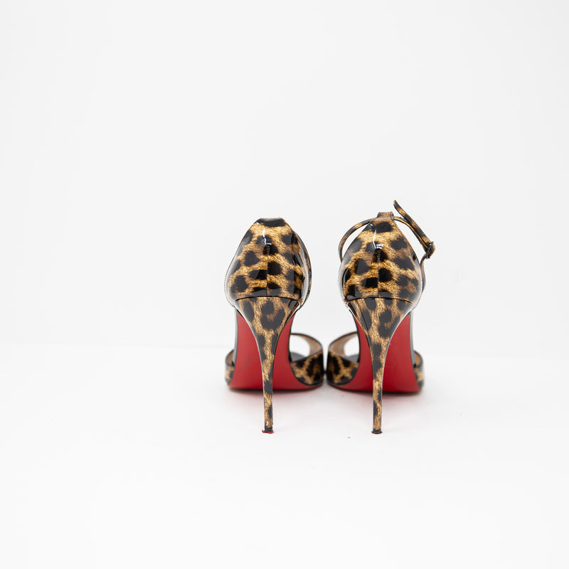 Christian Louboutin Senora Patent Leather Leopard Animal Print T Strap High Heel