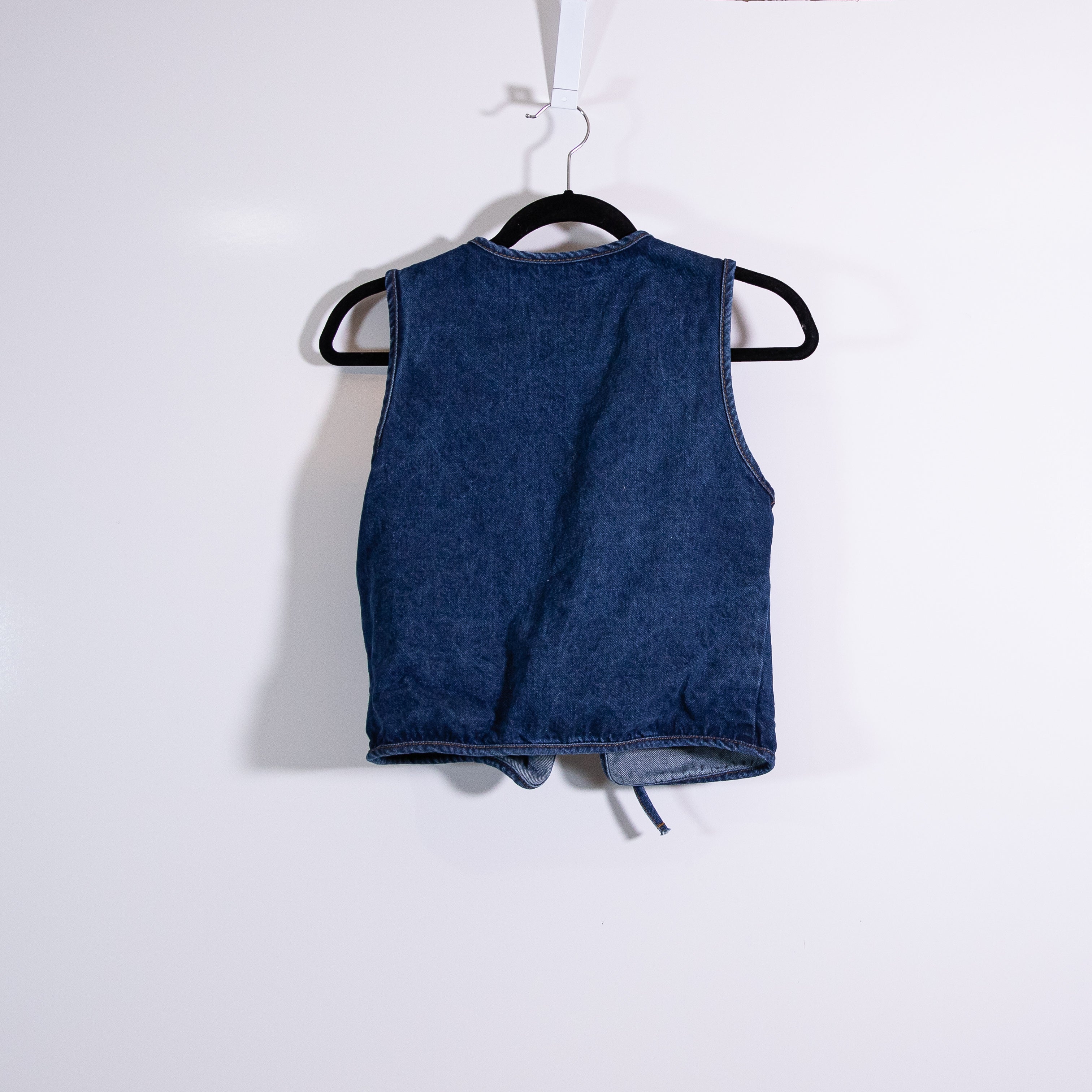 Missguided Tie Detail Open Front Cotton Sleeveless Denim Jean Top Blue Small