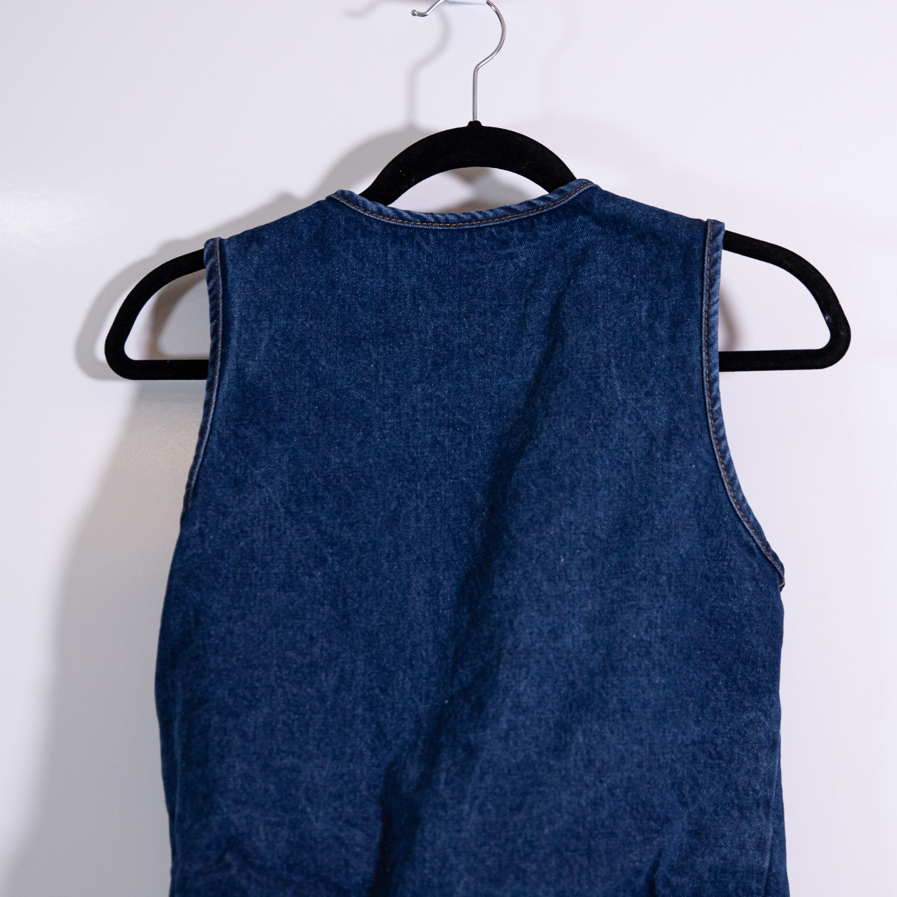 Missguided Tie Detail Open Front Cotton Sleeveless Denim Jean Top Blue Small