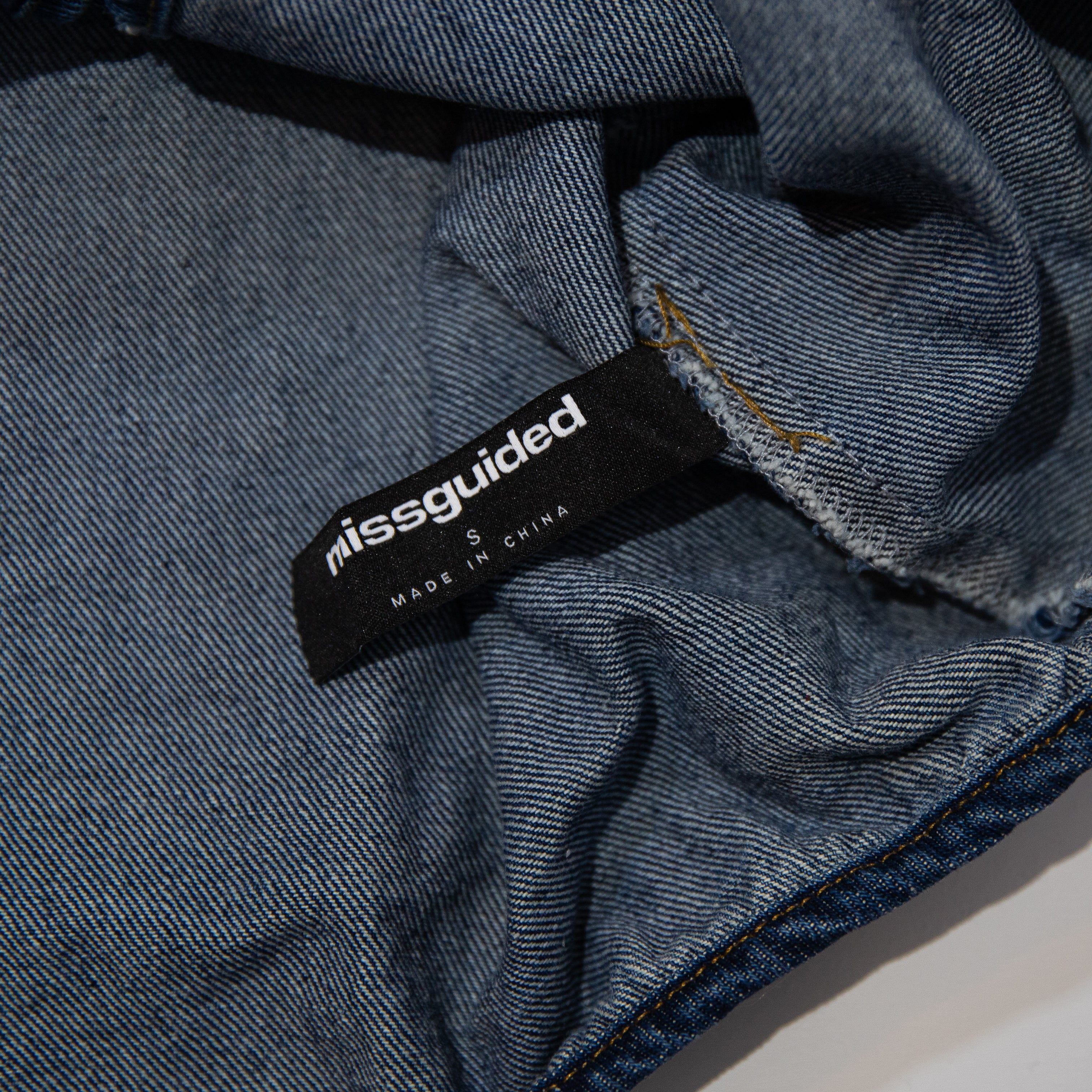 Missguided Tie Detail Open Front Cotton Sleeveless Denim Jean Top Blue Small