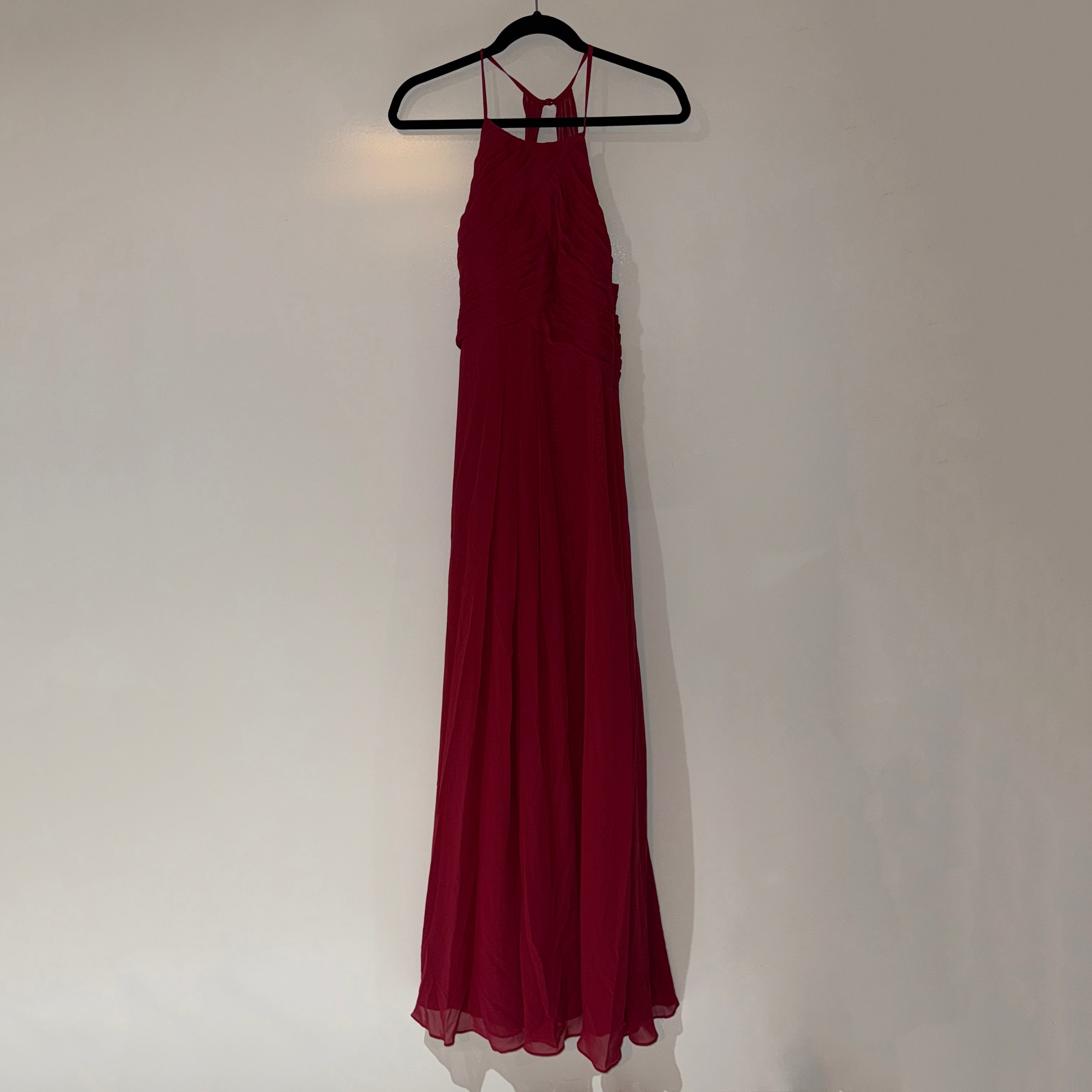 NEW Azazie Ginger A-Line Halter Pleated Chiffon Bridesmaid Dress Burgundy A8