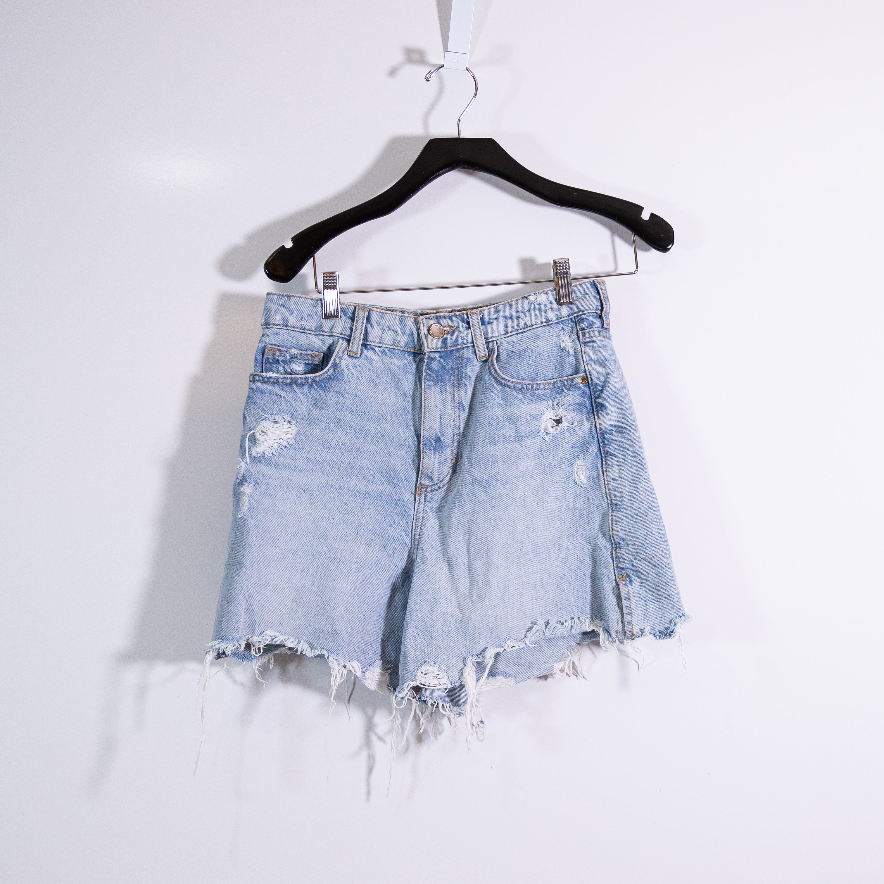 Zara Women's 100% Cotton High Rise Cut Off Distressed Denim Jean Mini Shorts 4