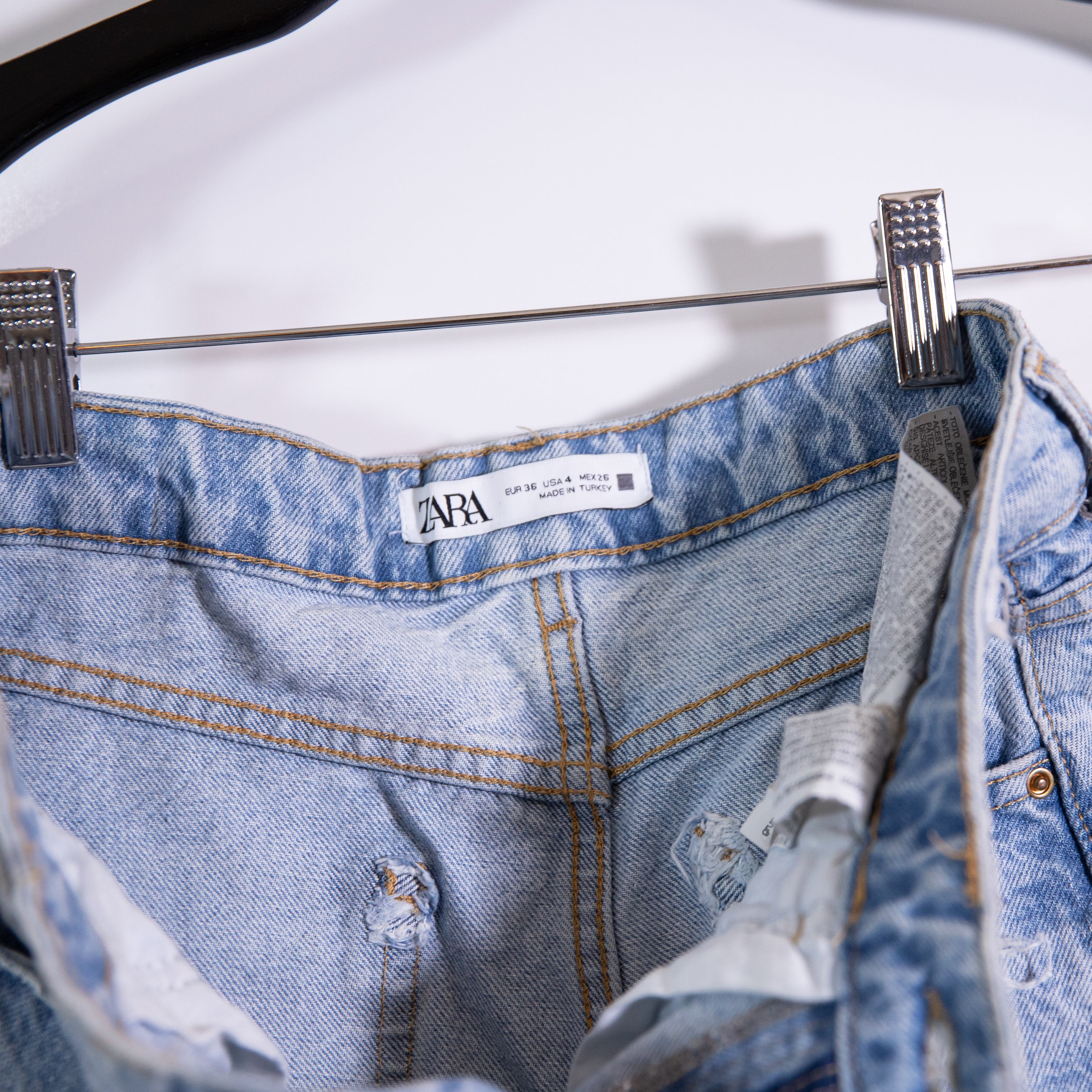 Zara Women's 100% Cotton High Rise Cut Off Distressed Denim Jean Mini Shorts 4