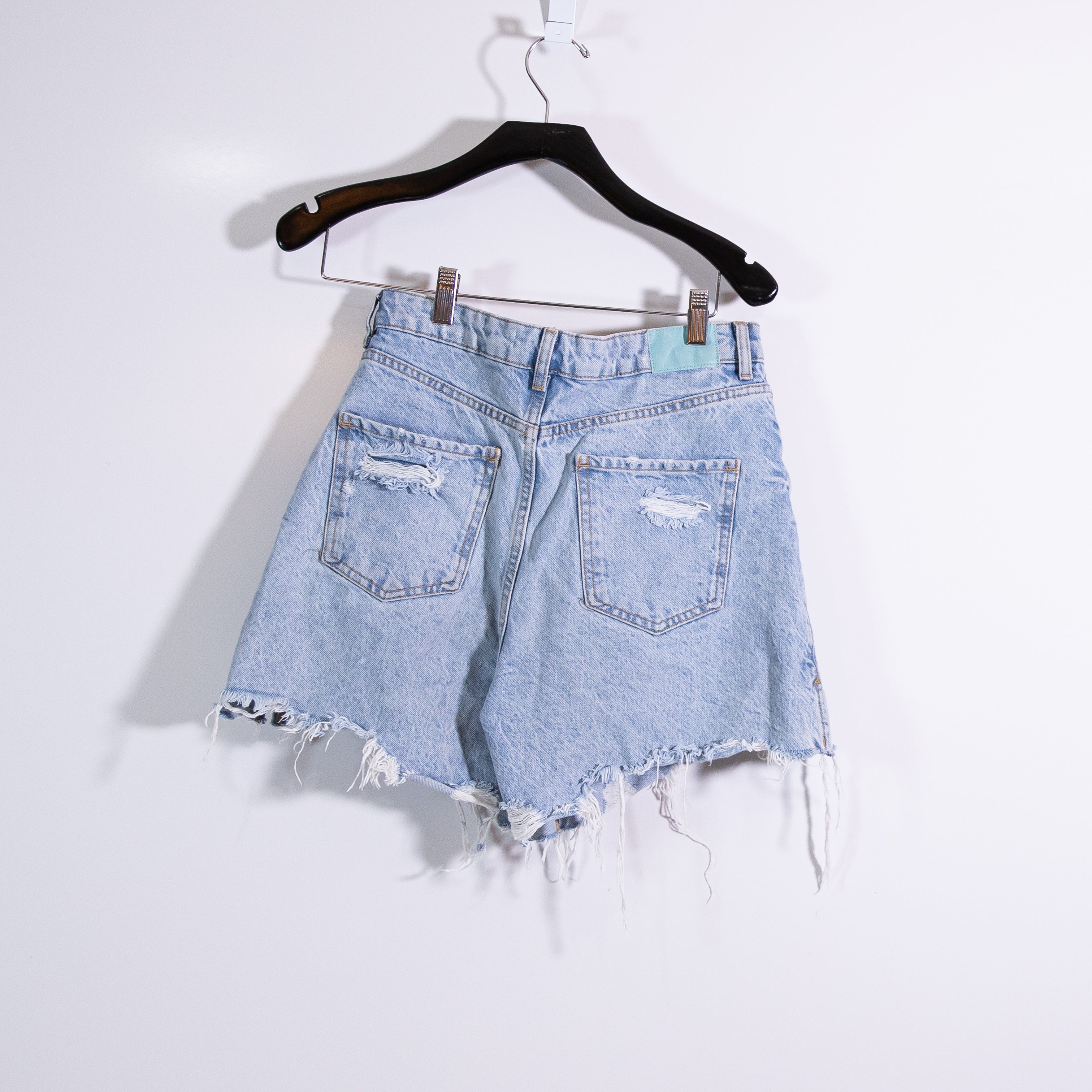Zara Women's 100% Cotton High Rise Cut Off Distressed Denim Jean Mini Shorts 4