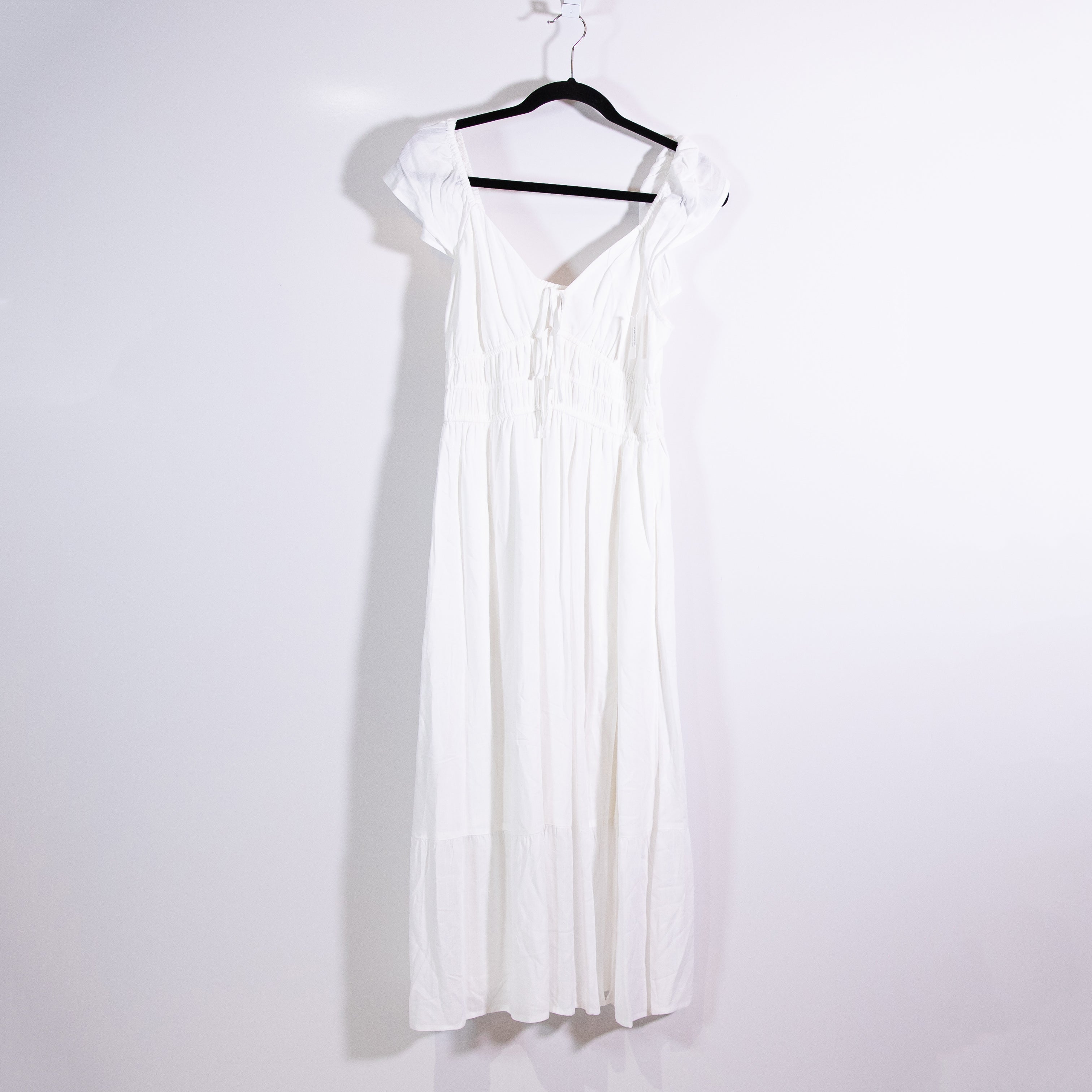 NEW Hollister Smocked Stretch Bodice Short Sleeve Pullover Maxi Dress White S