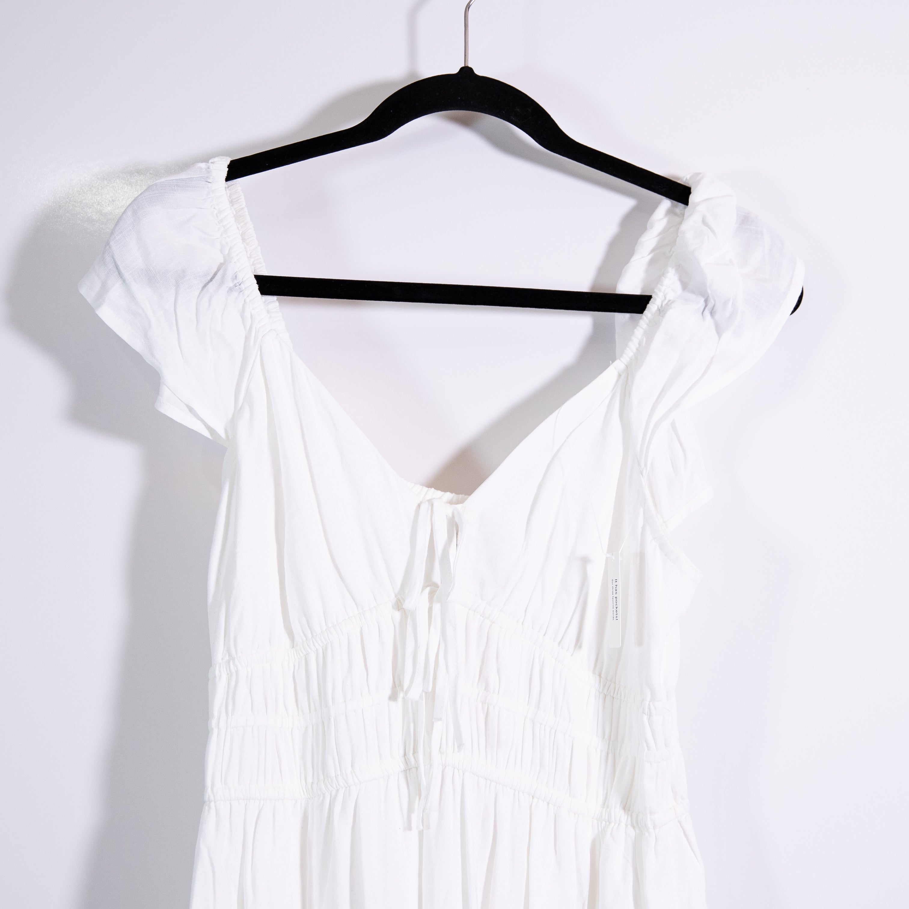 NEW Hollister Smocked Stretch Bodice Short Sleeve Pullover Maxi Dress White S