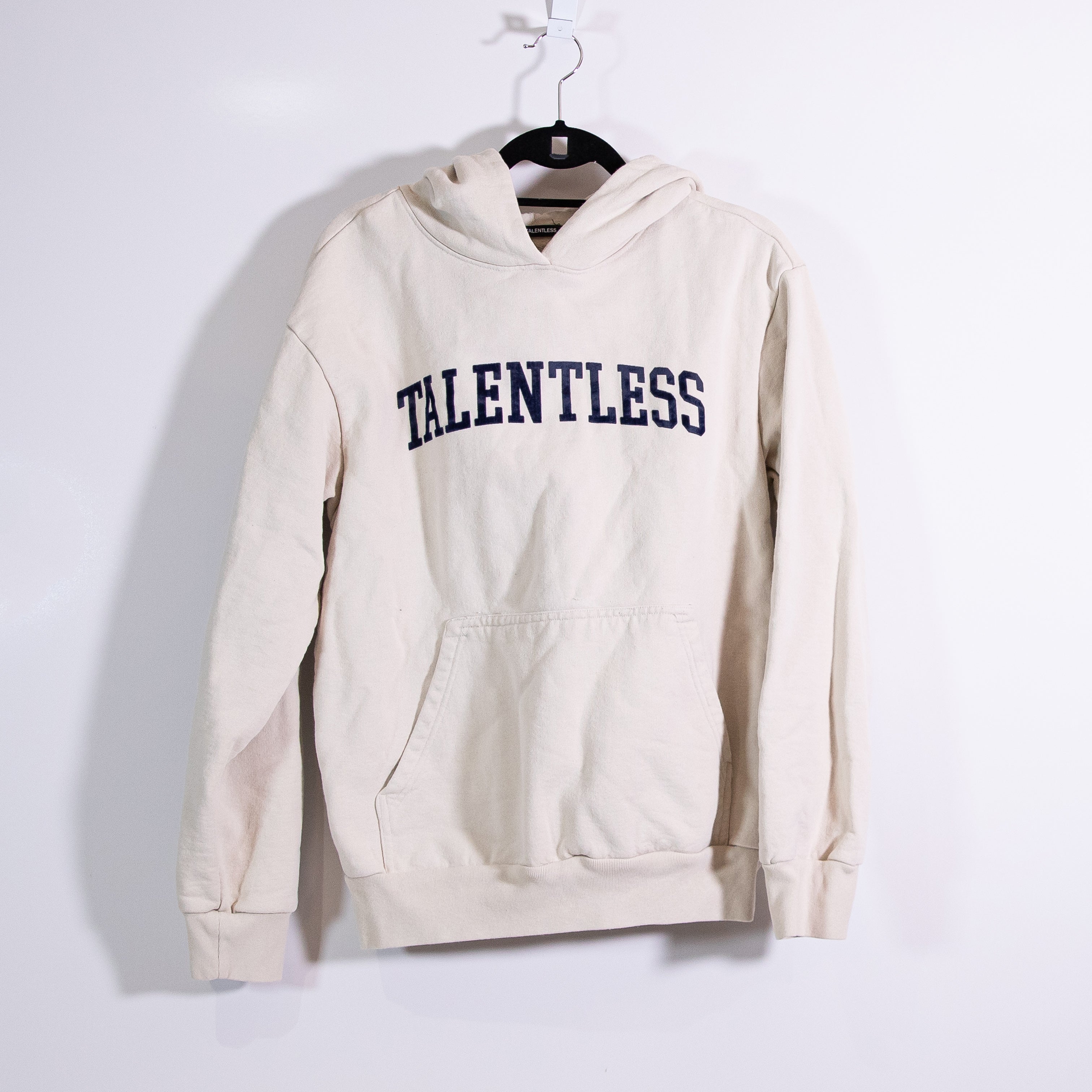 Talentless Cotton Fleece Terry Lined Velvet Logo Pullover Hoodie Sweatshirt Tan