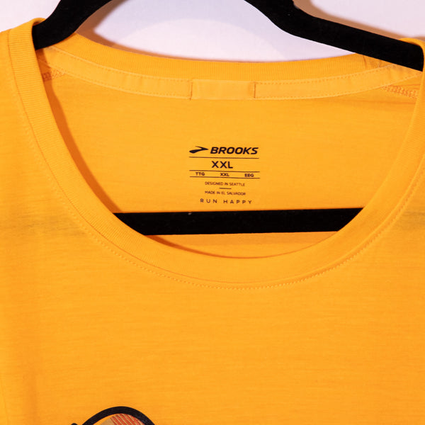 Brooks Running Feast Mode Graphic Print Crew Neck Long Sleeve Tee Shirt Yellow