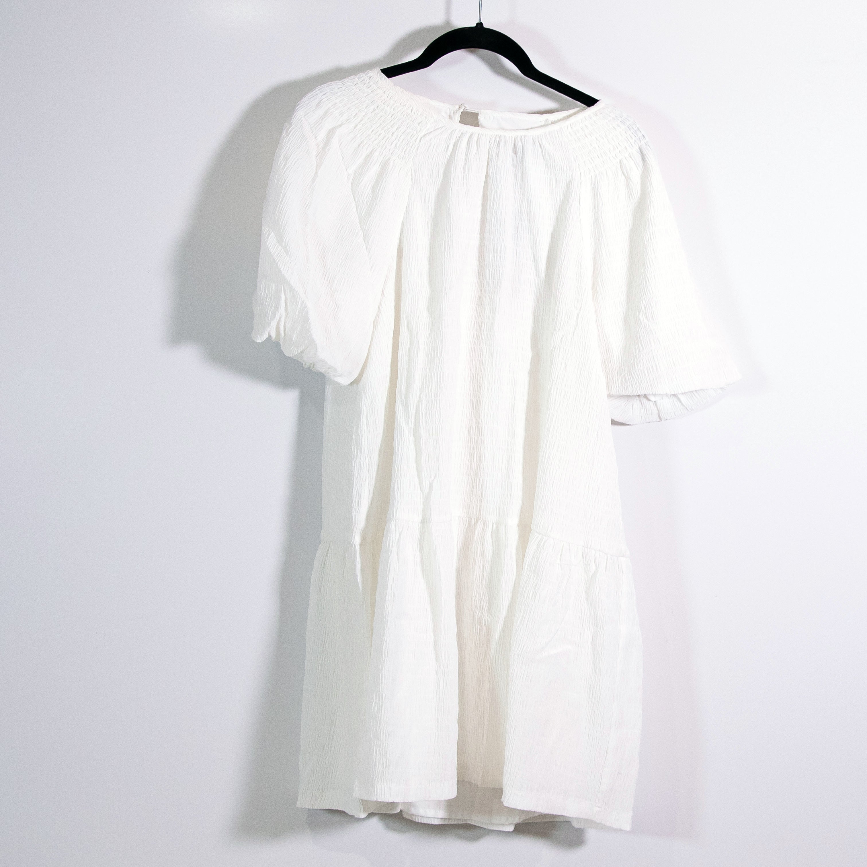 NEW Steve Madden Abrah Smocked Stretch Pullover tiered Mini Dress White Small