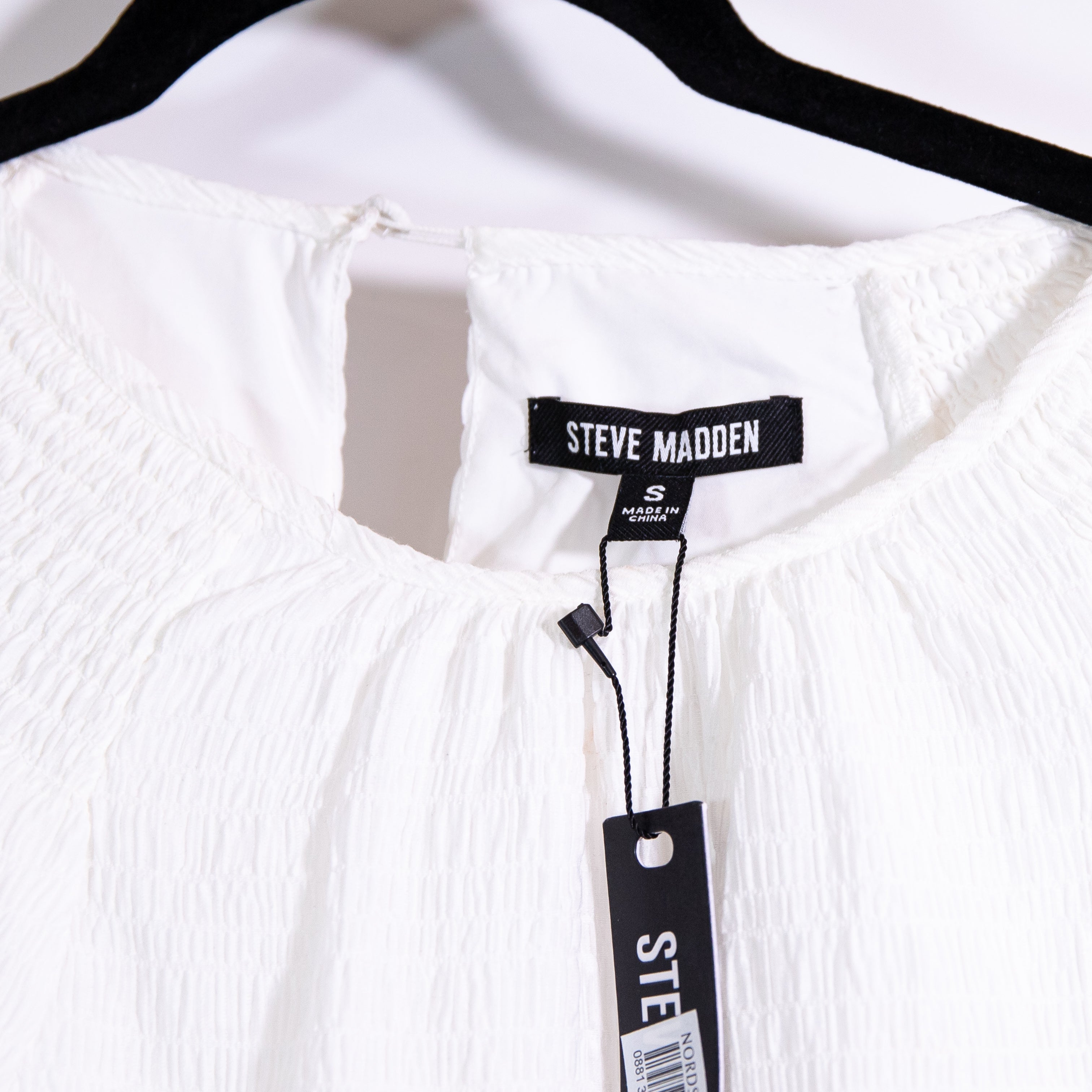 NEW Steve Madden Abrah Smocked Stretch Pullover tiered Mini Dress White Small