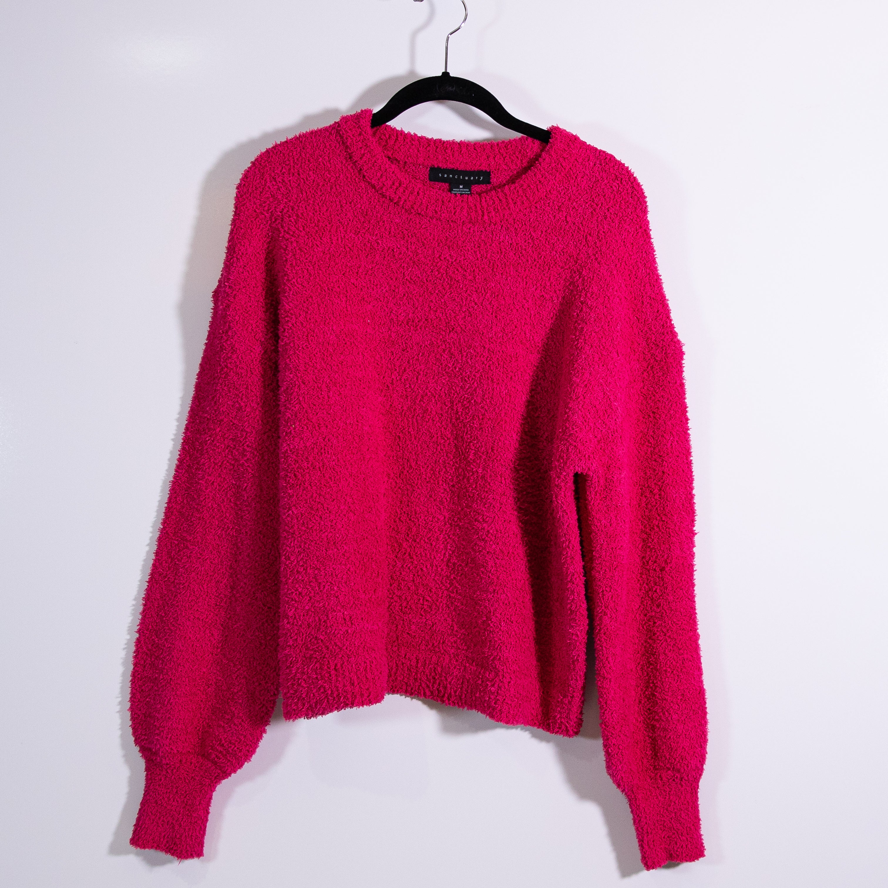 NEW Sanctuary Fuzzy Knit Stretch Crew Neck Pullover Sweater Pink Medium