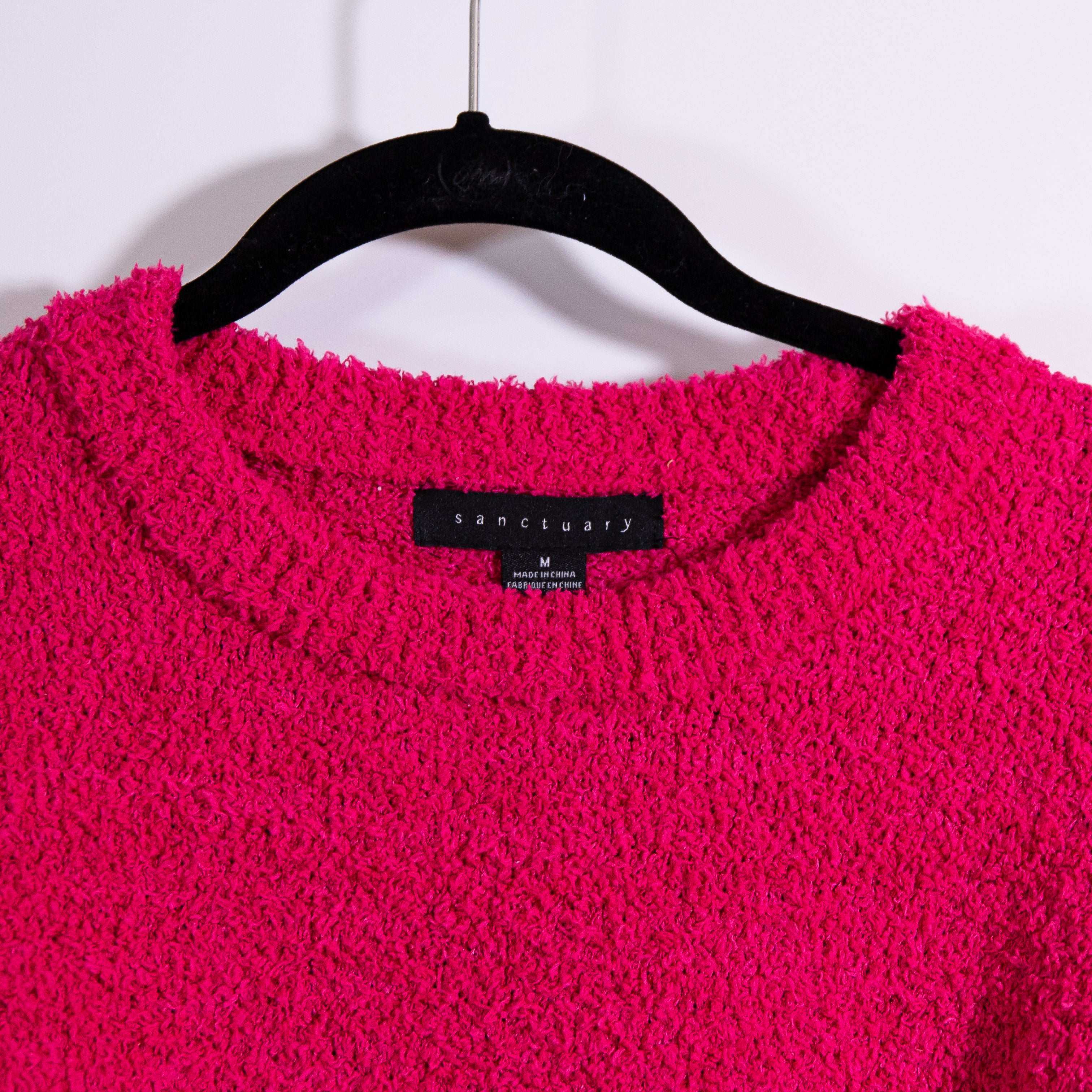 NEW Sanctuary Fuzzy Knit Stretch Crew Neck Pullover Sweater Pink Medium