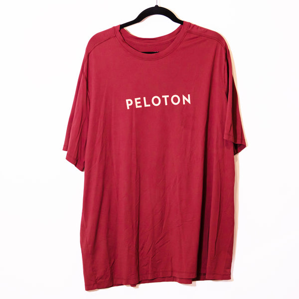 Peloton Men's Crew Neck Short Sleeve Logo Spell Out Print Athletic Shirt Red XXL