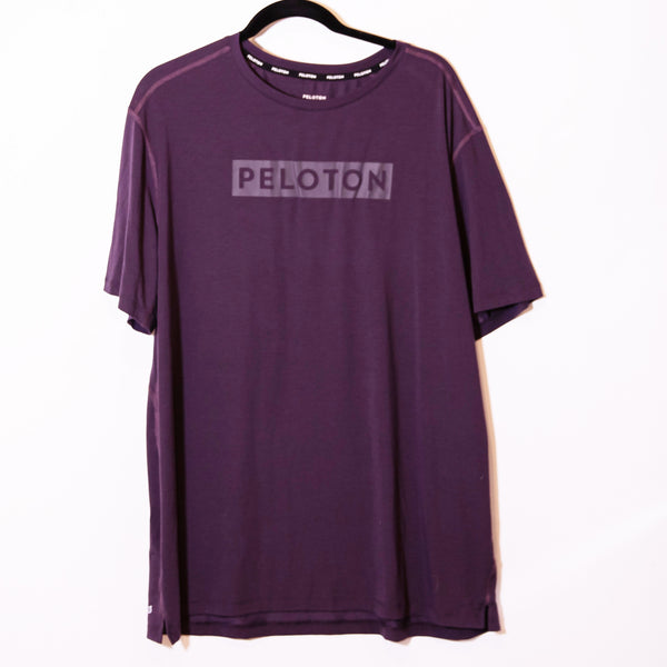 Peloton Men's Crew Neck Short Sleeve Logo Spell Out Print Athletic Shirt Purple